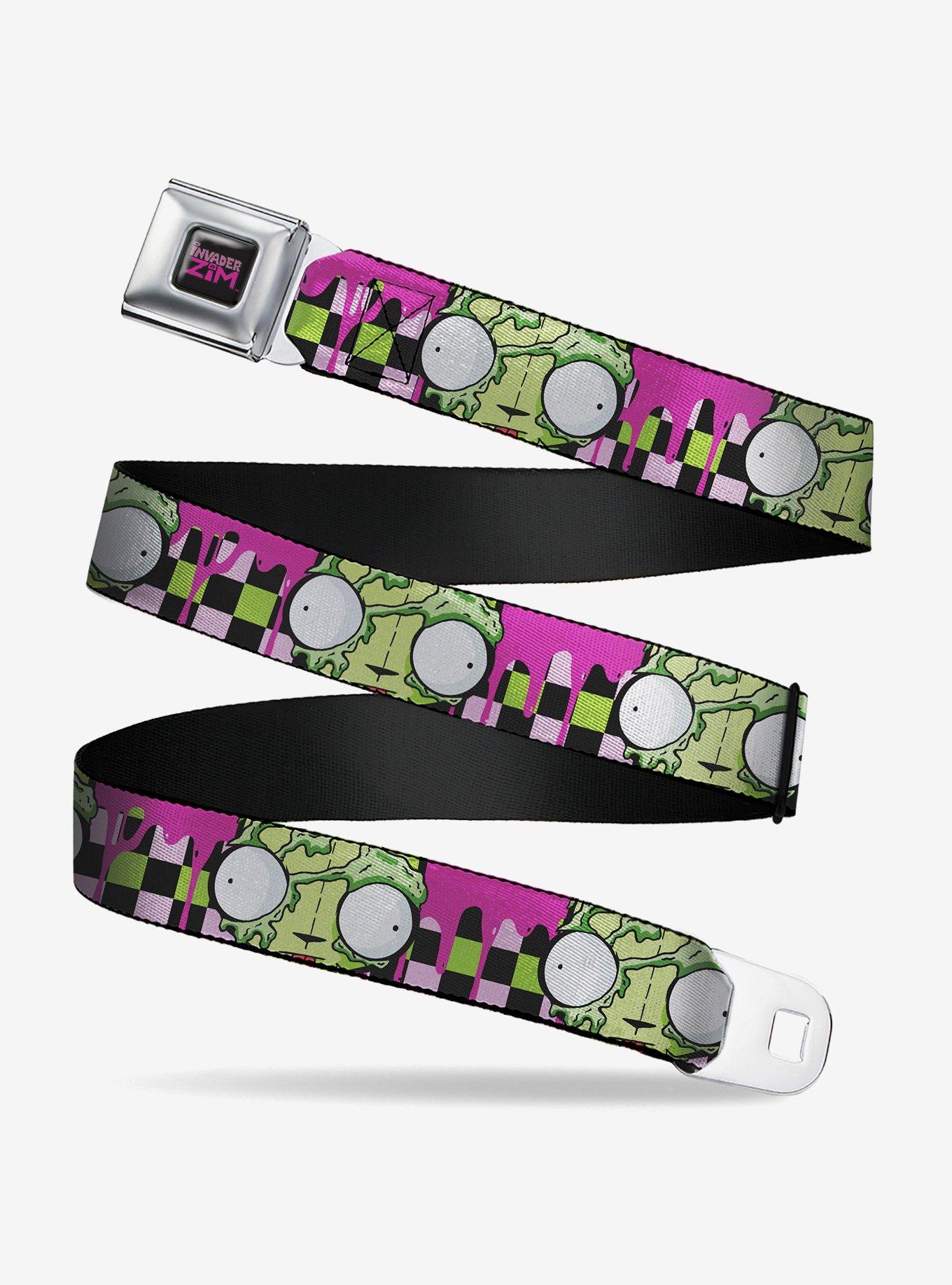 Invader Zim Disguised GIR Slimed Checker Black Seatbelt Buckle Belt, , hi-res