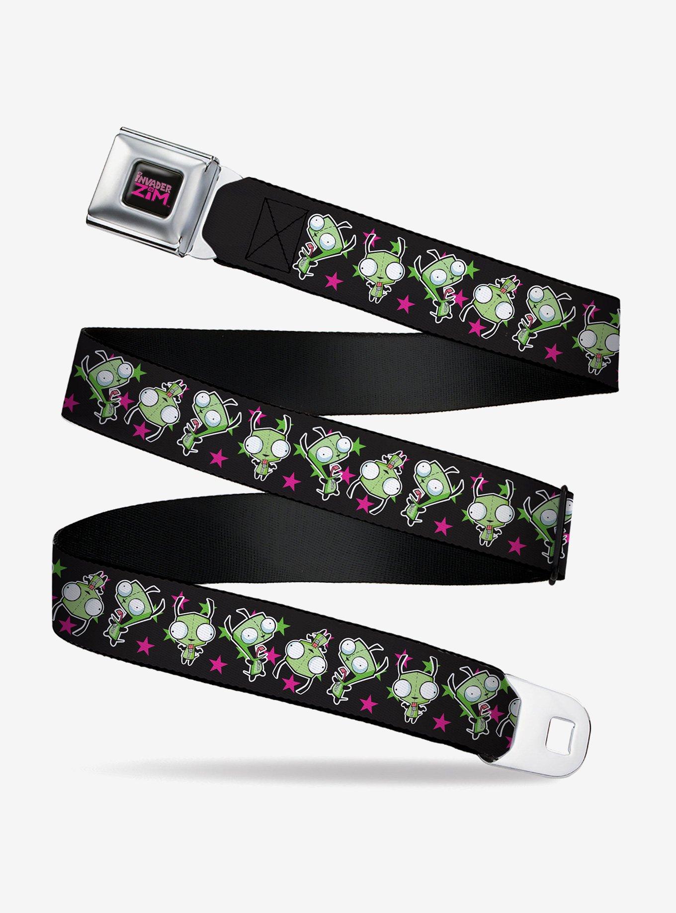 Invader Zim GIR Poses and Stars Scattered Seatbelt Buckle Belt, BLACK, hi-res view 1