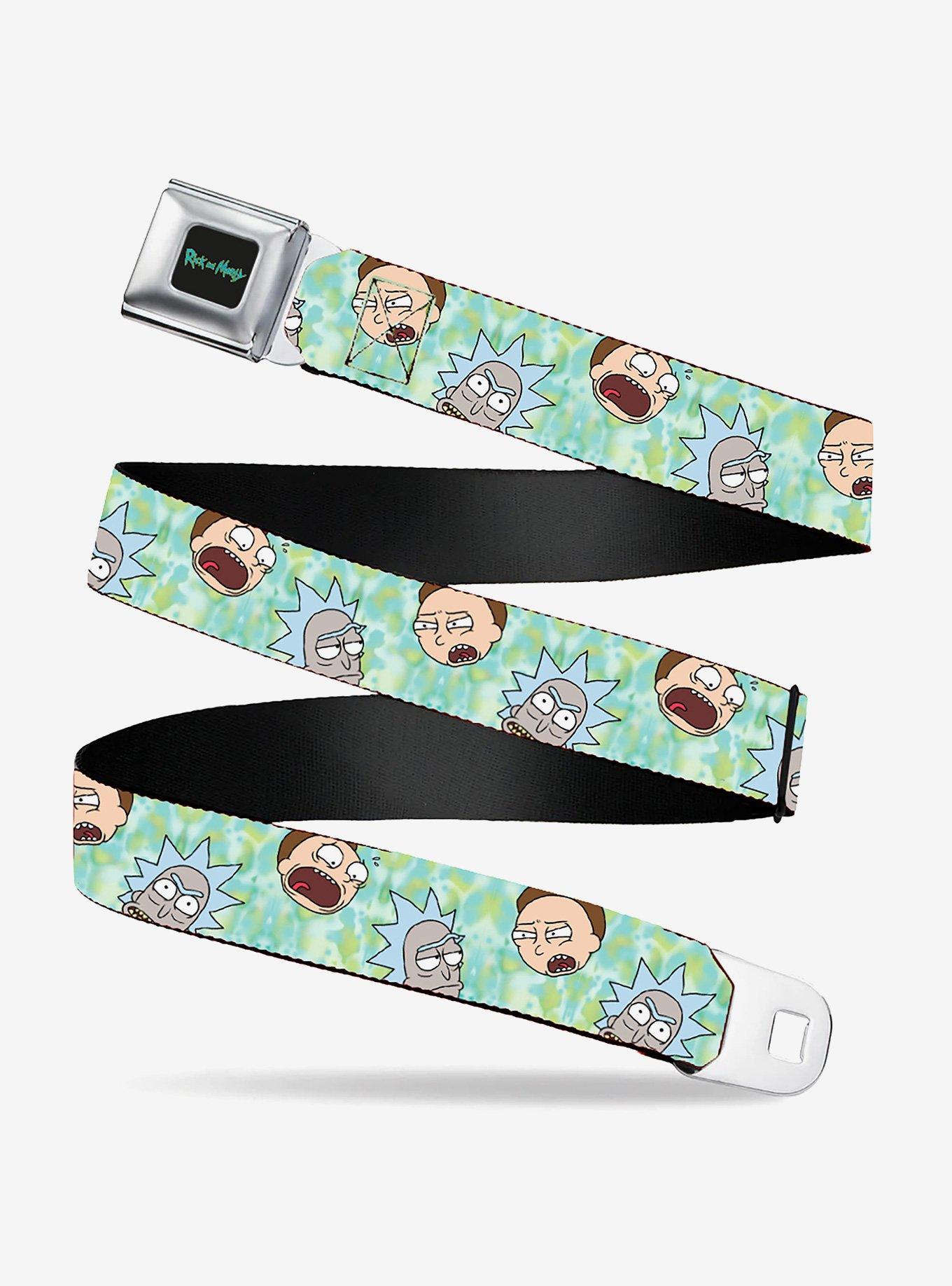 Rick and Morty Expressions Scattered Tie Dye Seatbelt Buckle Belt