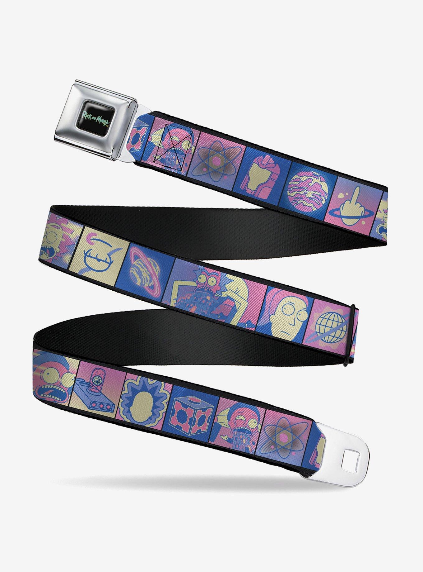 Rick and Morty Character Pose and Icon Blocks Seatbelt Buckle Belt, , hi-res