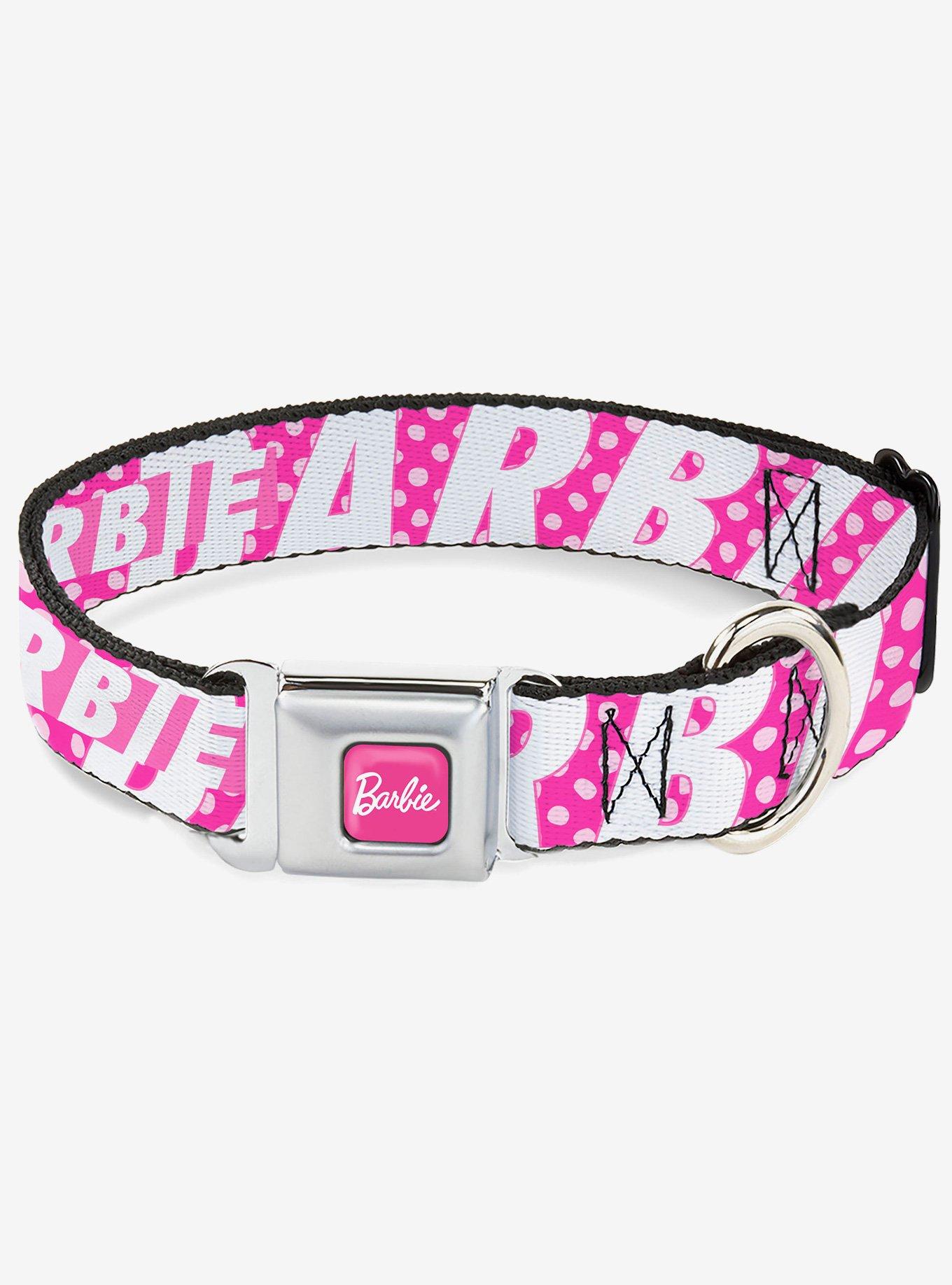 Barbie Text and Polka Dots White Seatbelt Buckle Dog Collar, , hi-res