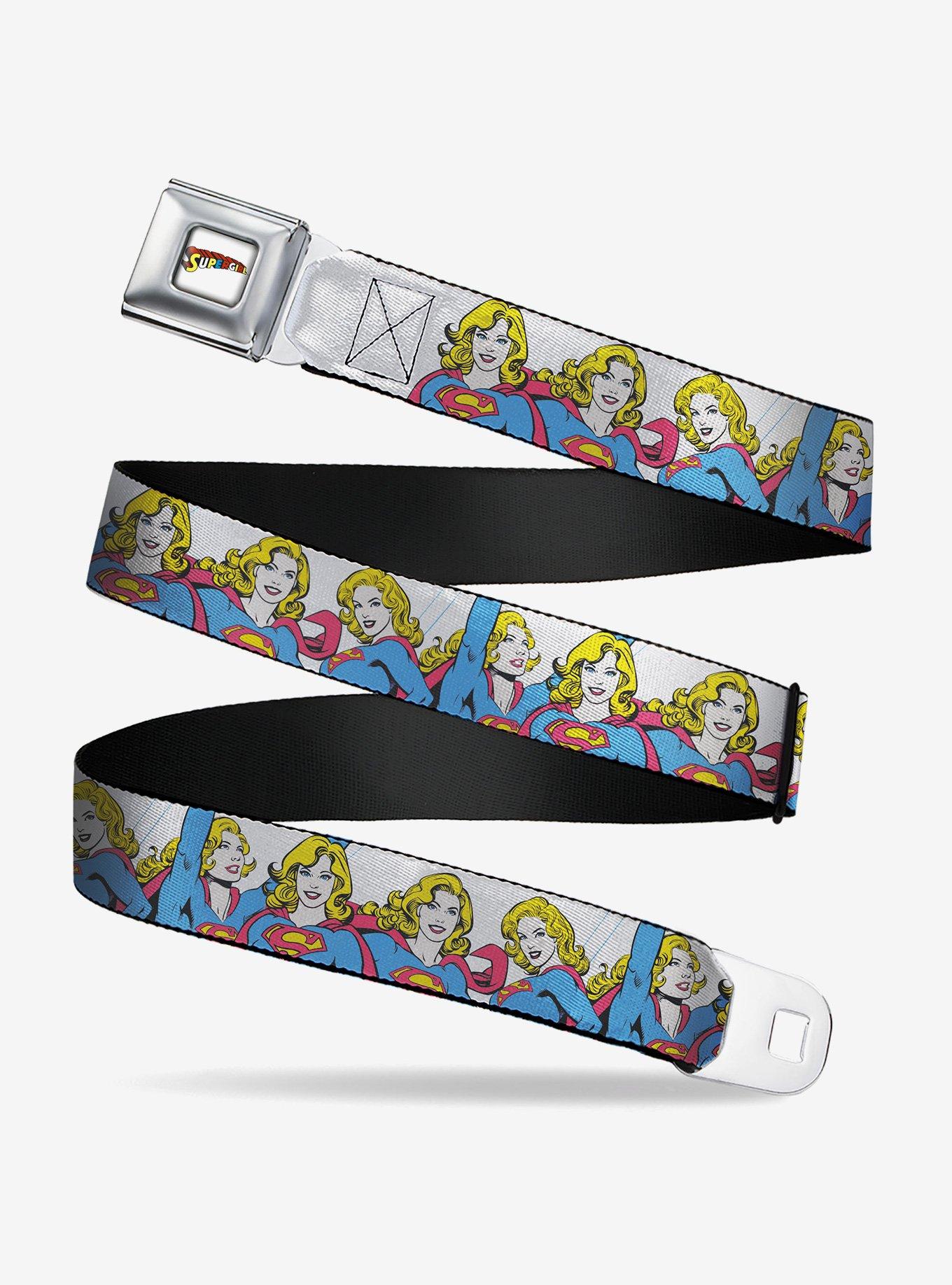 DC Comics Supergirl Four Poses Stack White Seatbelt Buckle Belt, , hi-res