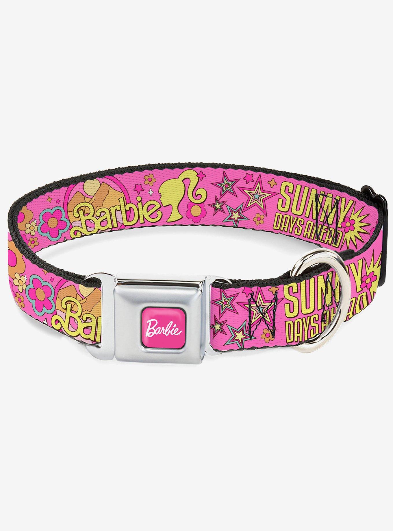 Barbie Sunny Days Ahead Icons Collage Pink Multi Seatbelt Buckle Dog Collar, , hi-res