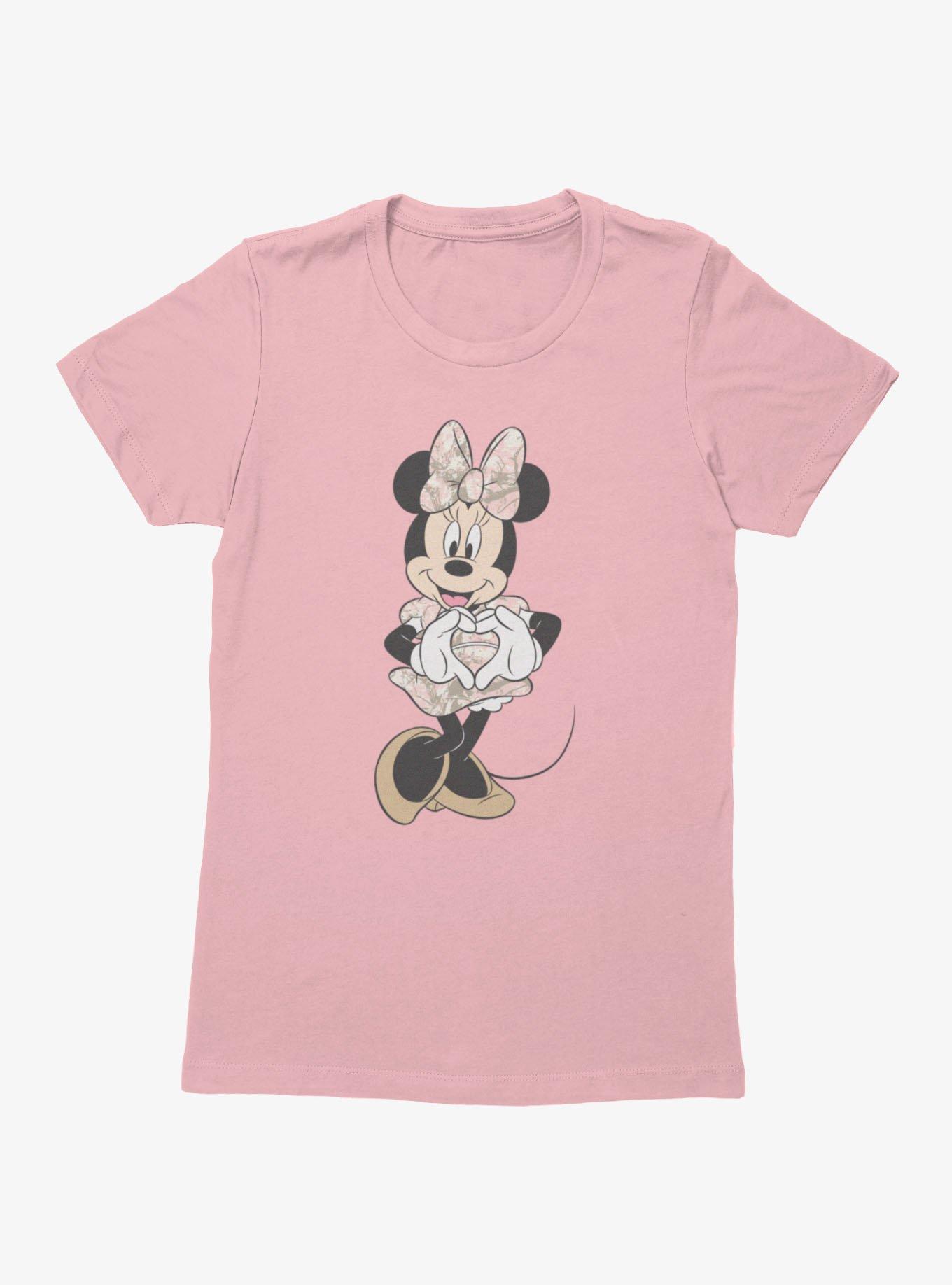 Disney Minnie Mouse Heart Hands Pink Camo Dress Womens T-Shirt, , hi-res
