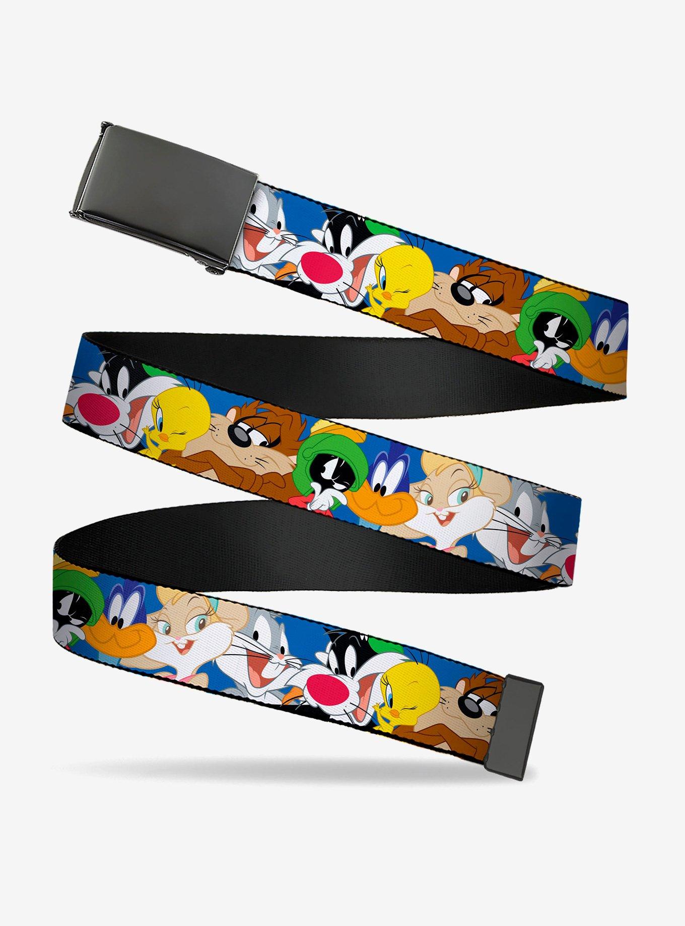 Looney Tunes Seven Character Faces Stacked Blue Clamp Buckle Belt, , hi-res
