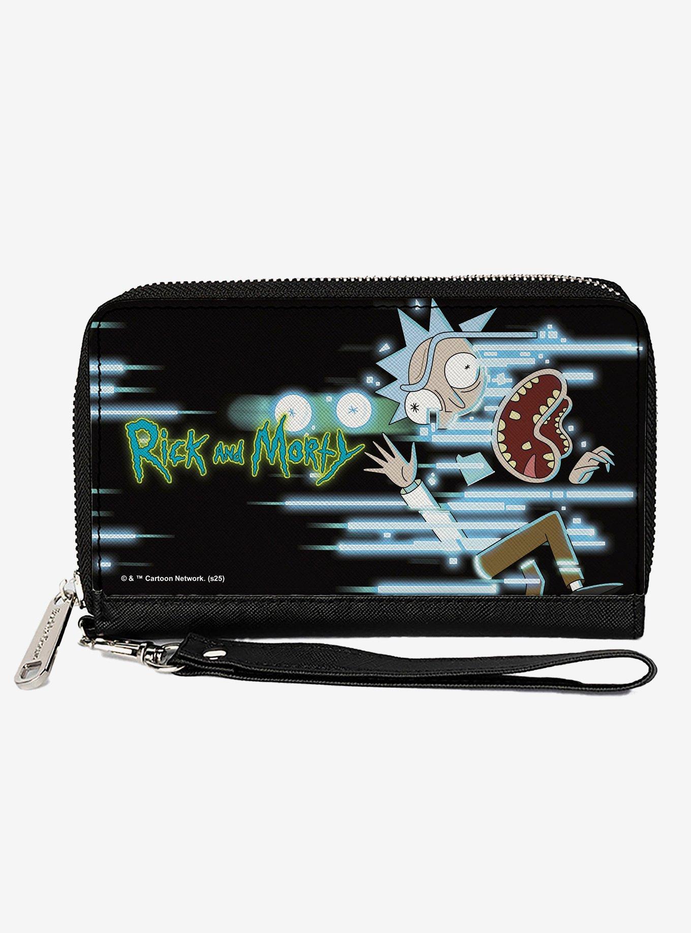 Rick and Morty Rick Face Glitch Pose and Title Logo Zip Around Wallet, , hi-res