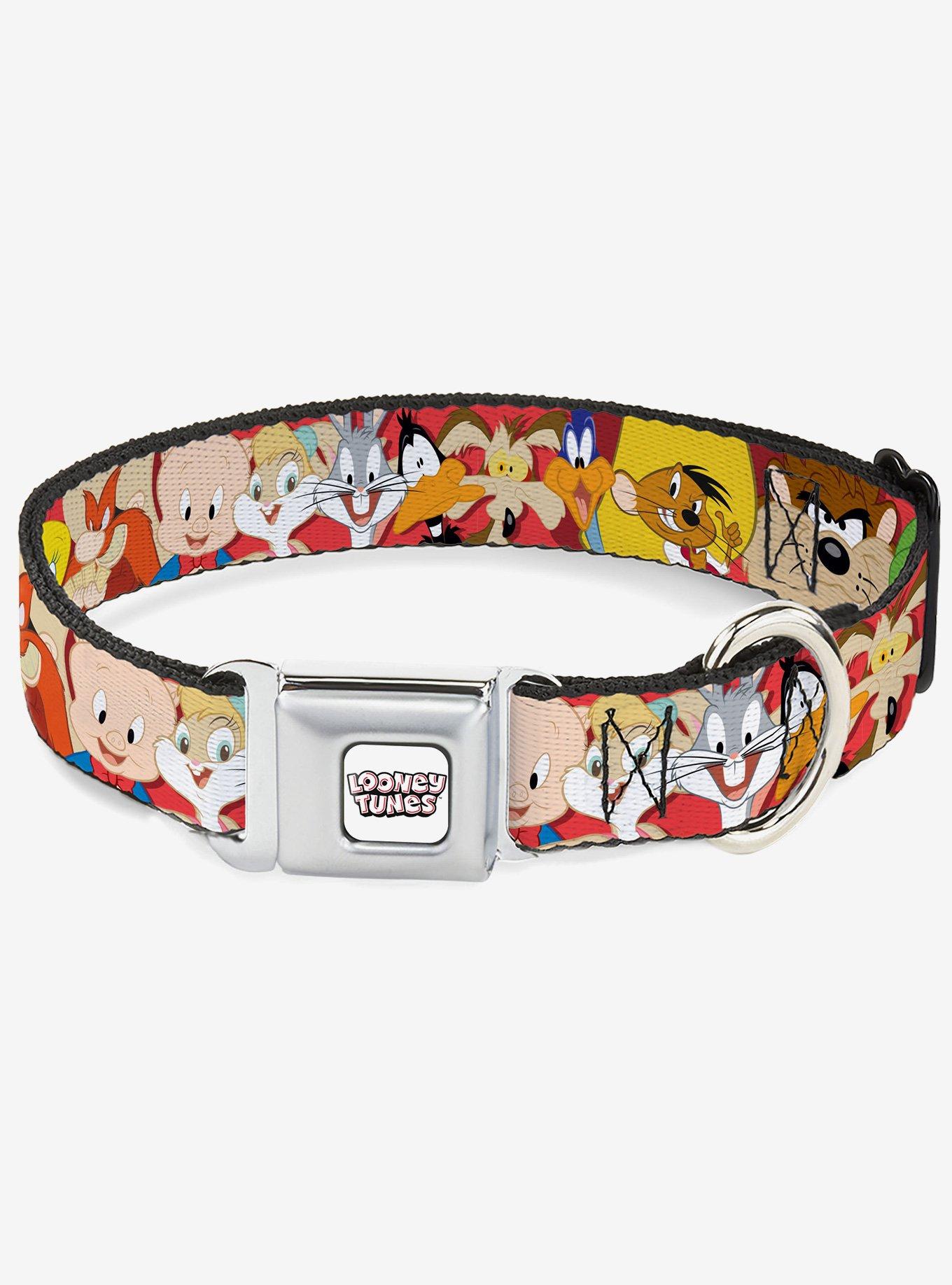 Looney Tunes Twelve Character Expressions Red Seatbelt Buckle Dog Collar, , hi-res