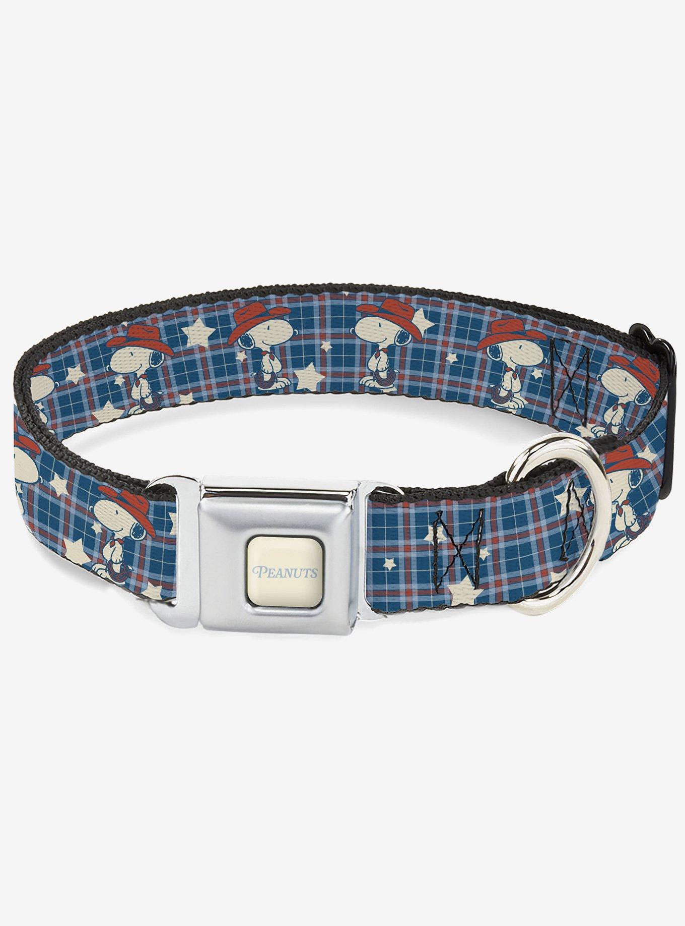 Peanuts Cowboy Snoopy Americana Plaid Seatbelt Buckle Dog Collar, , hi-res