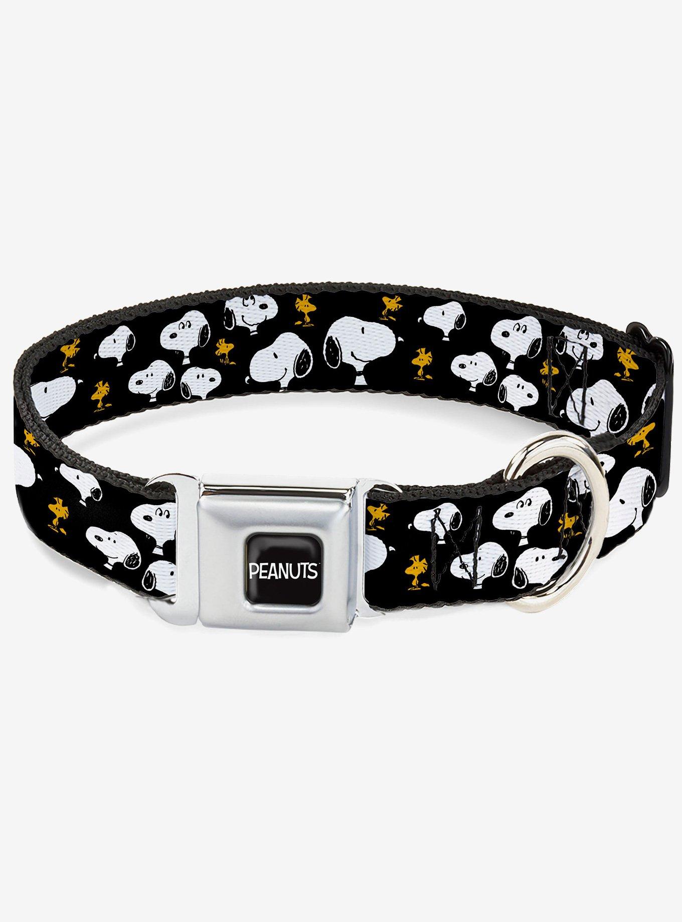 Peanuts Snoopy and Woodstock Poses Scattered Black Seatbelt Buckle Dog Collar, , hi-res