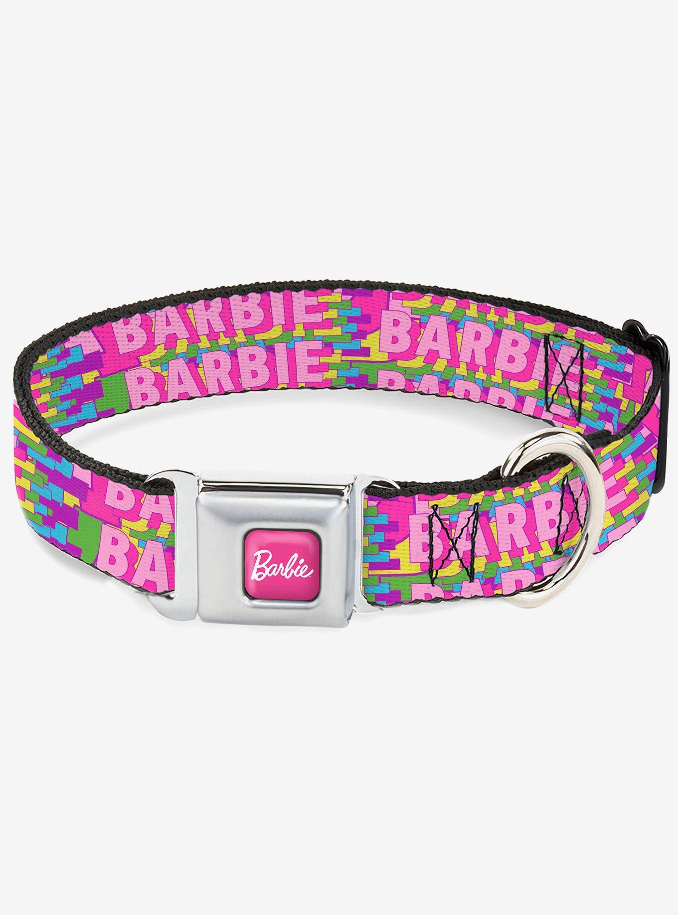 Barbie Bold Text Stacked Pink Multi Seatbelt Buckle Dog Collar, , hi-res