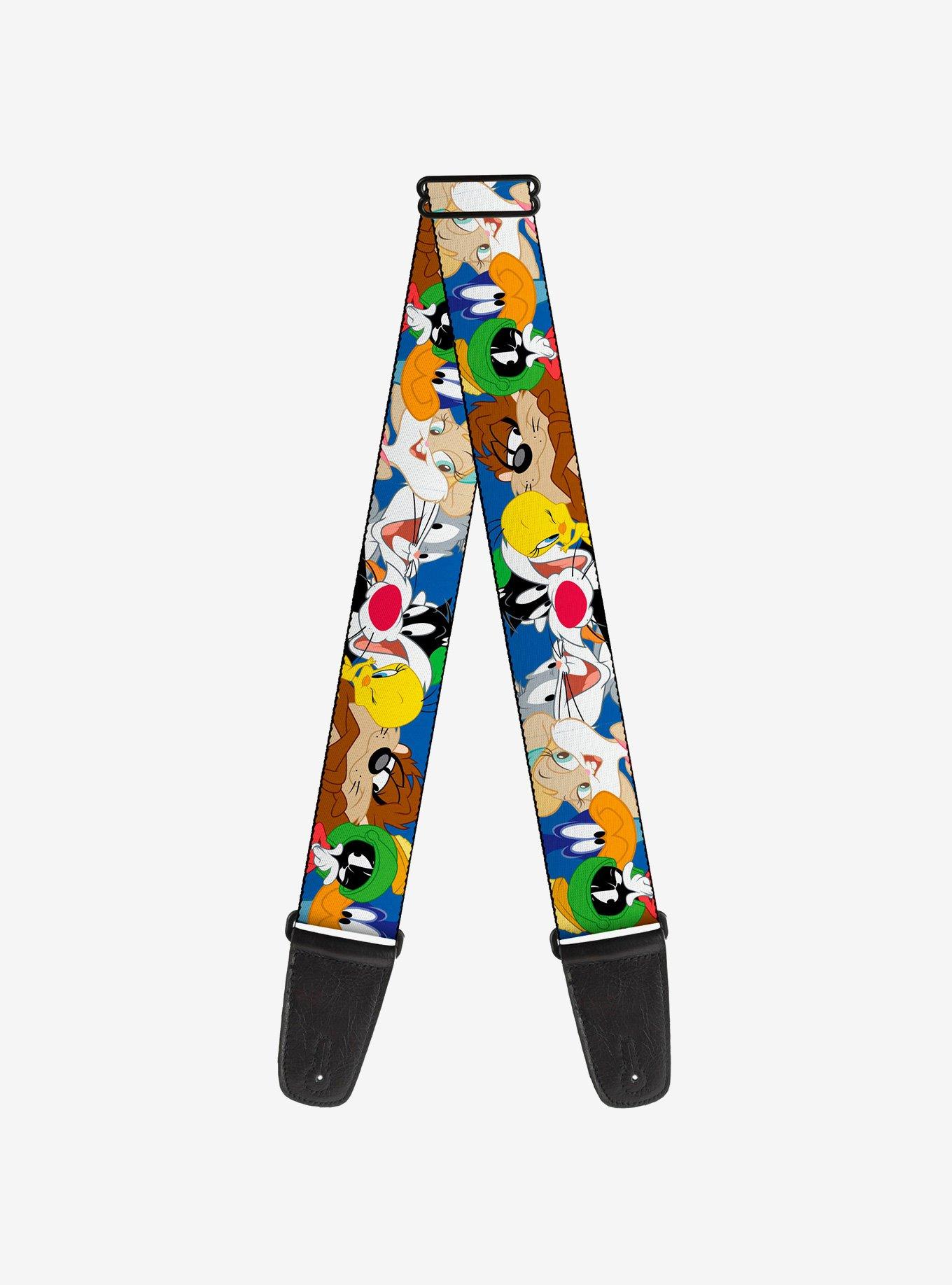 Looney Tunes Seven Character Faces Stacked Blue Guitar Strap, , hi-res