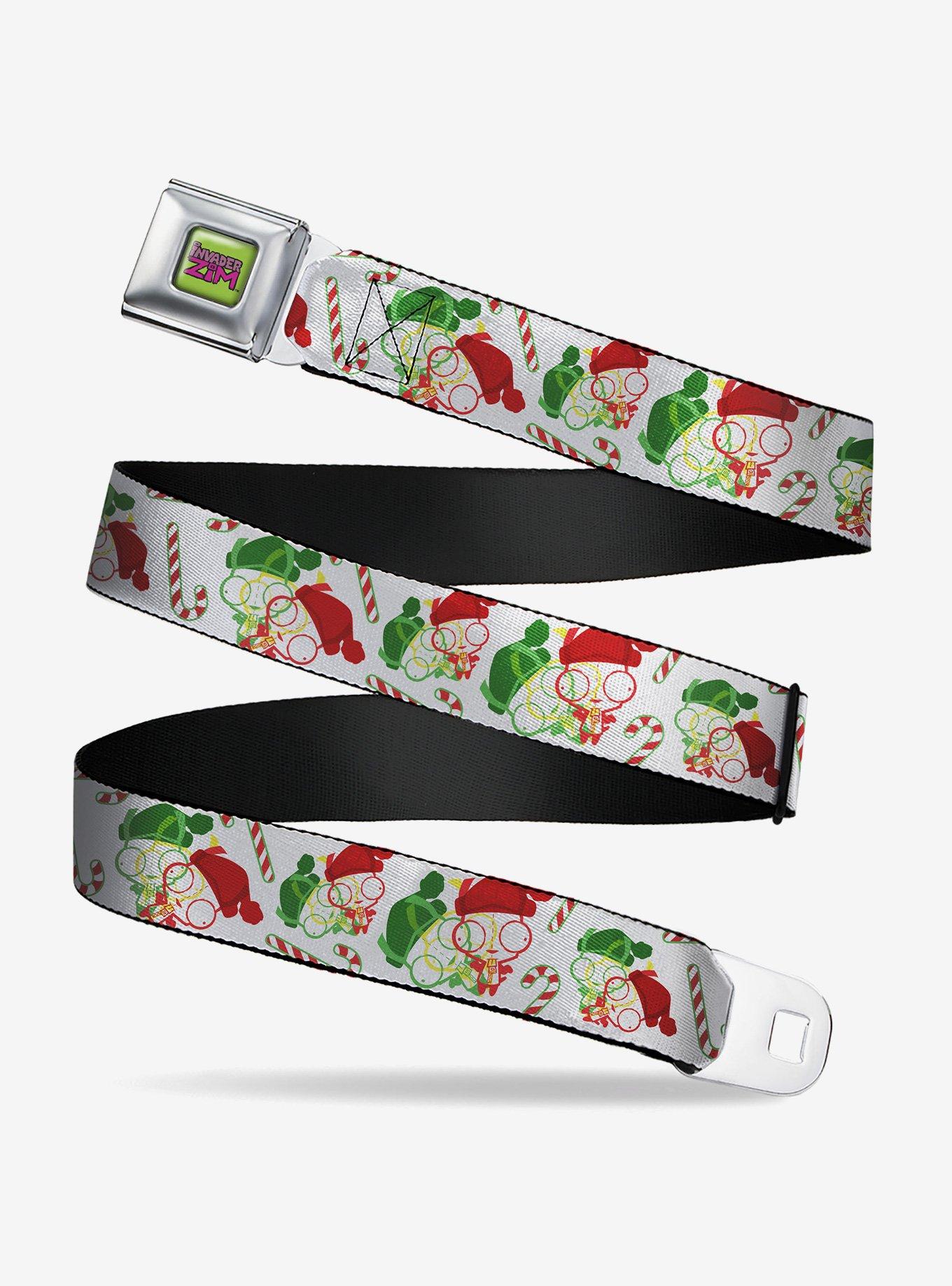 Invader Zim Holiday GIR Candy Canes Scattered Red Green Seatbelt Buckle Belt, , hi-res