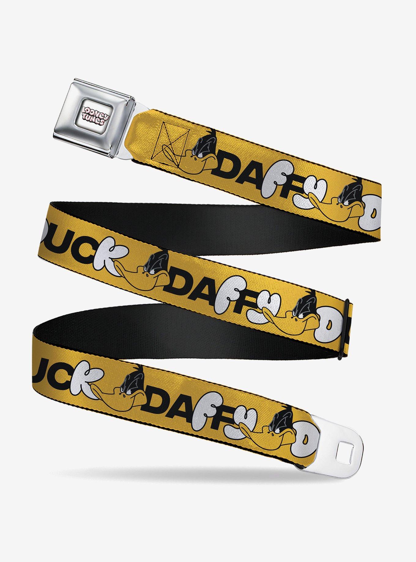 Looney Tunes Daffy Duck Smiling Face Text Seatbelt Buckle Belt, , hi-res