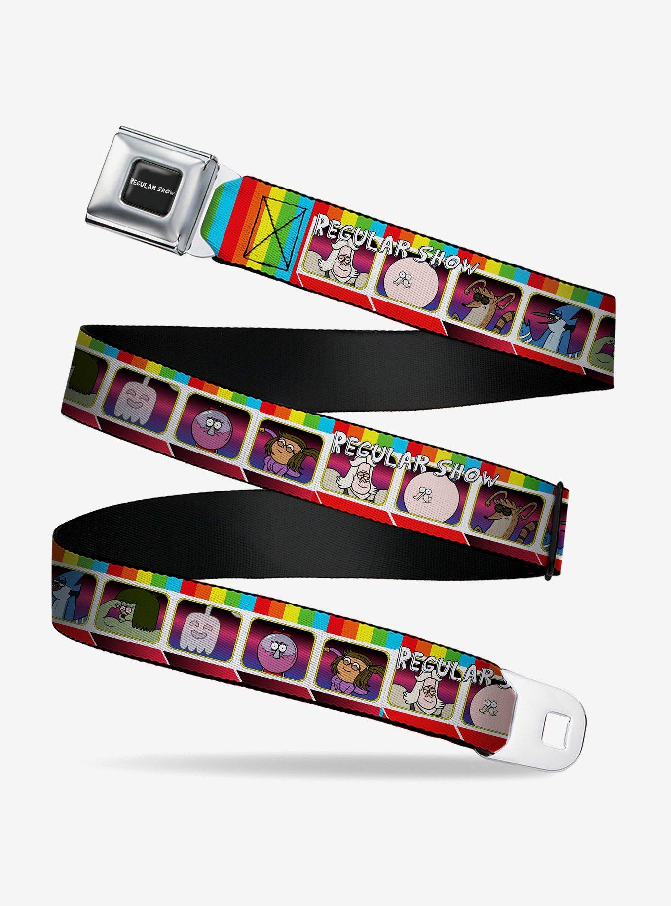 Regular Show Eight Character Face Blocks Multi Seatbelt Buckle Belt, , hi-res