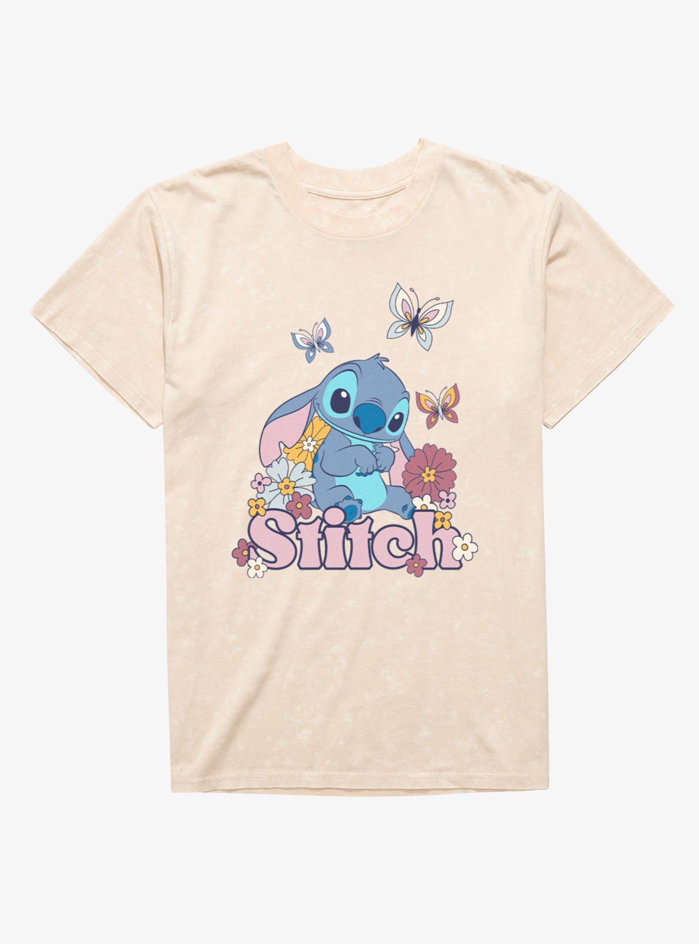 Disney Lilo & Stitch Flowers And Butterfly Mineral Wash T-Shirt, NATURAL MINERAL WASH, hi-res view 1
