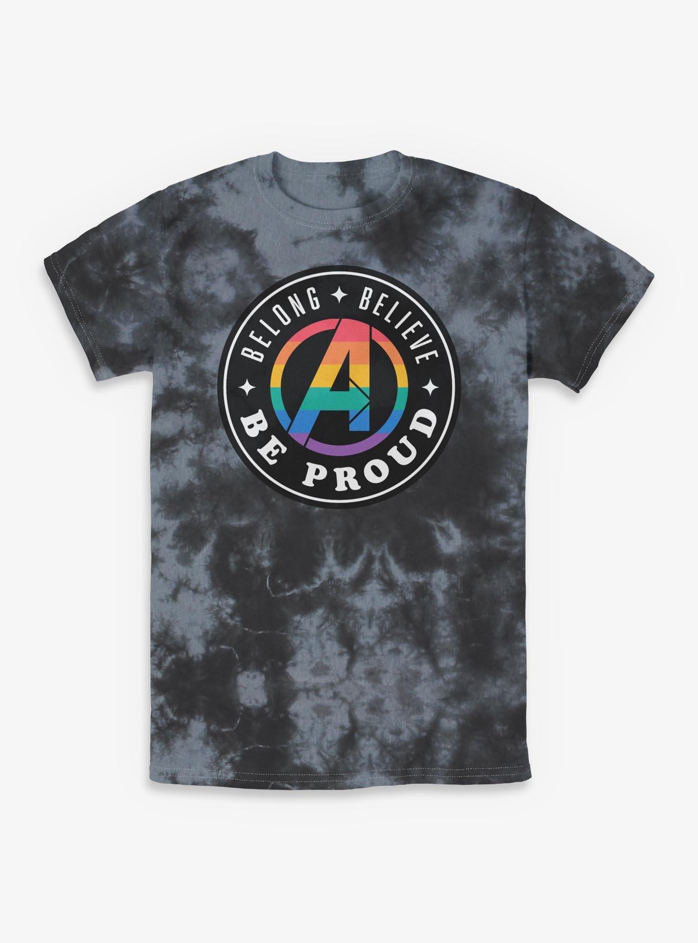 Marvel Avengers Logo Belong Believe Be Proud Tie-Dye T-Shirt, , hi-res