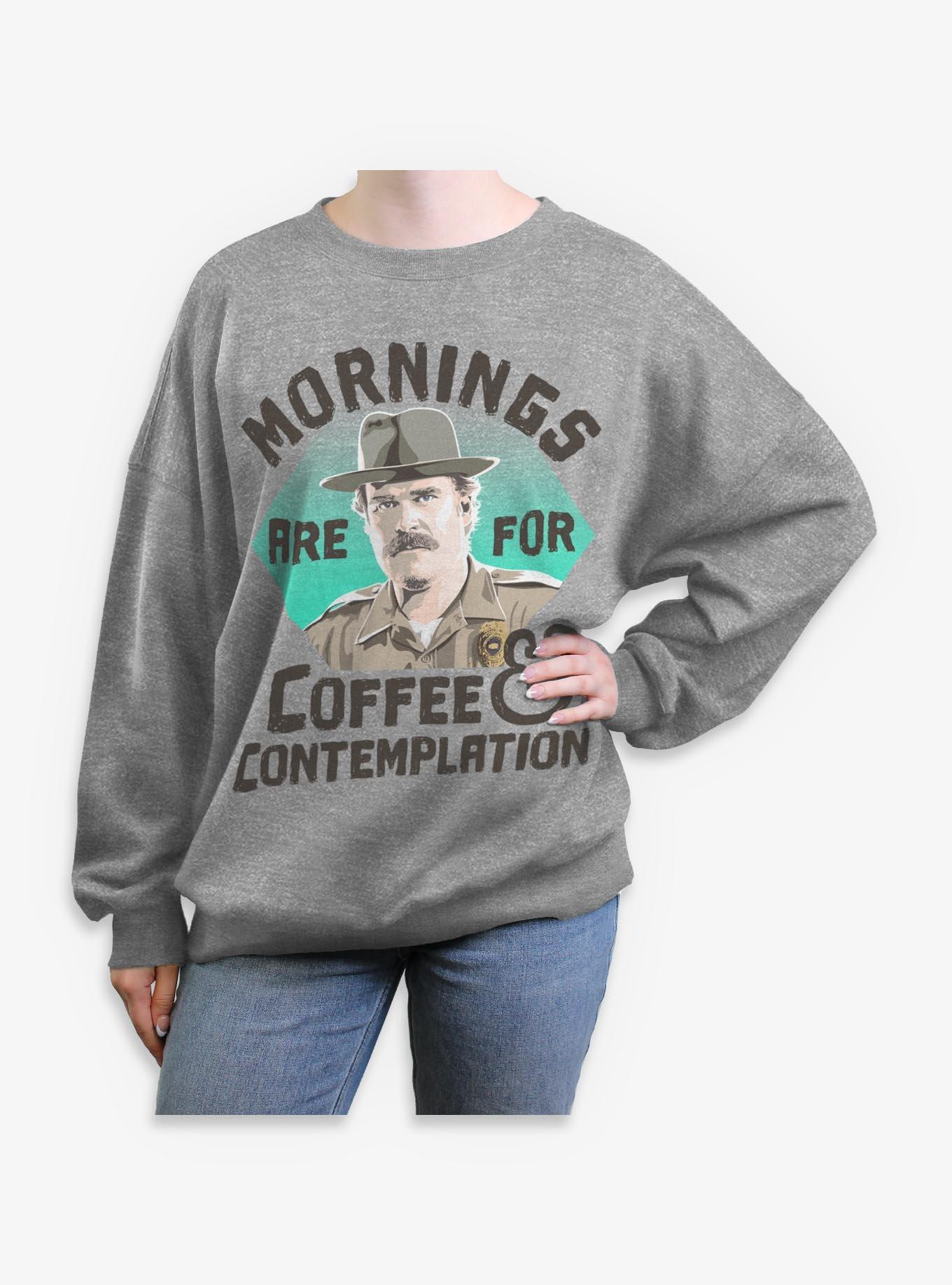 Stranger Things Hopper Coffee Morning Womens Oversized Sweatshirt, , hi-res