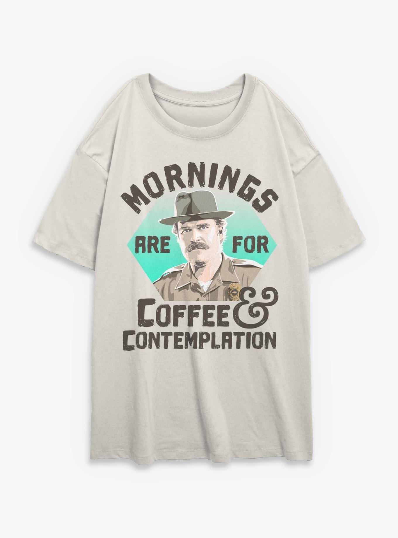 Stranger Things Hopper Coffee Morning Womens Oversized T-Shirt, , hi-res
