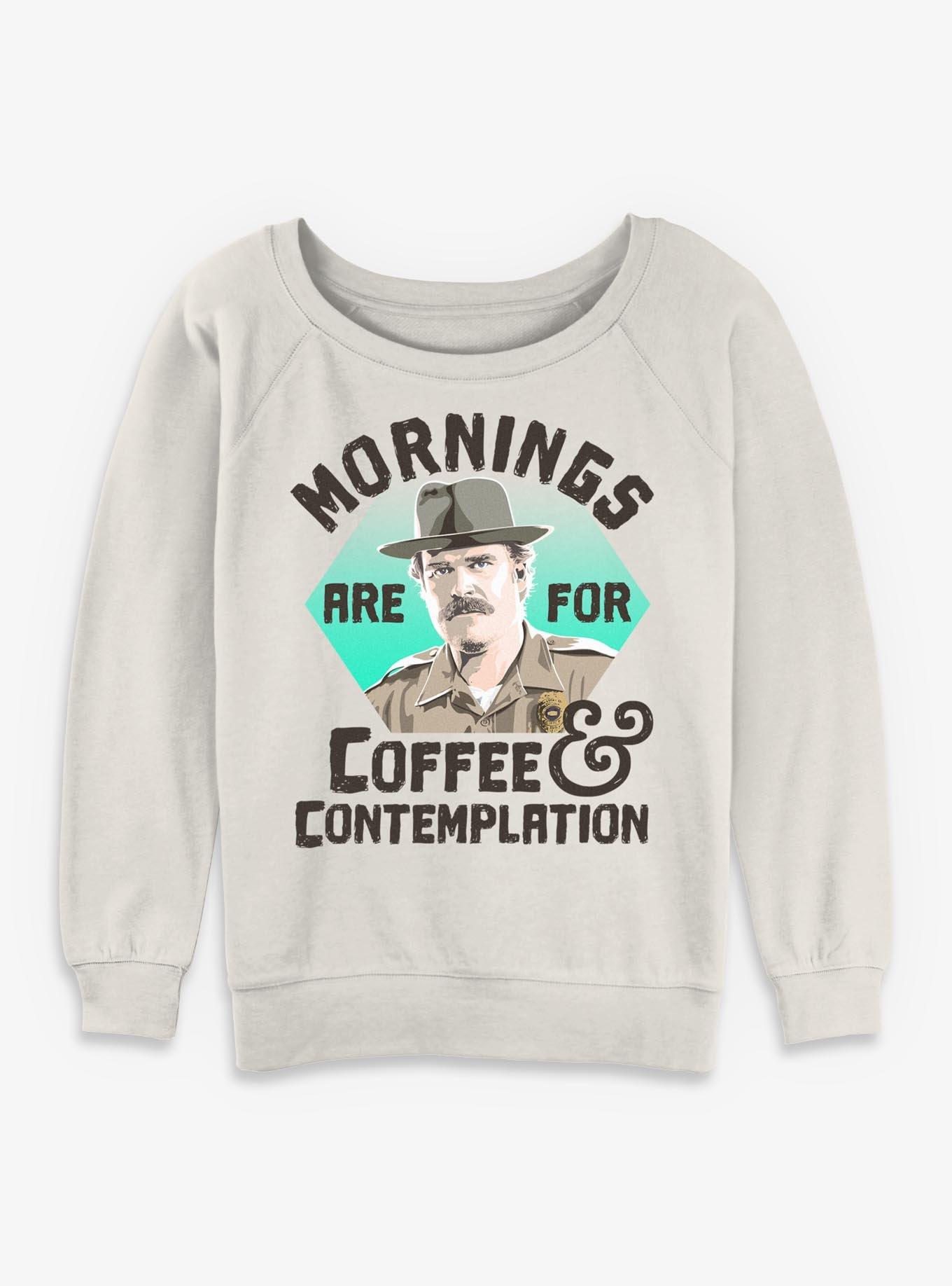Stranger Things Hopper Coffee Morning Womens Slouchy Sweatshirt, , hi-res