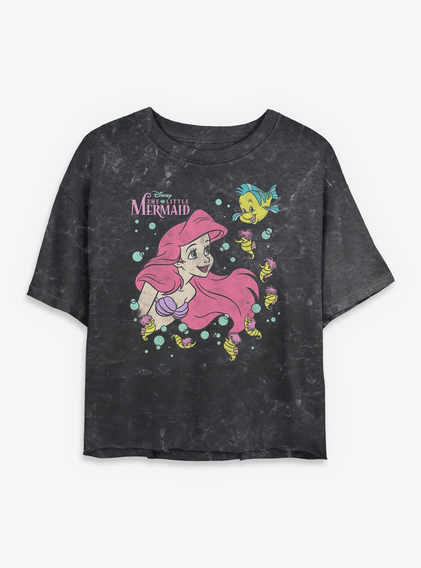 Disney The Little Mermaid Ariel N Friends Mineral Wash Womens Crop T-Shirt