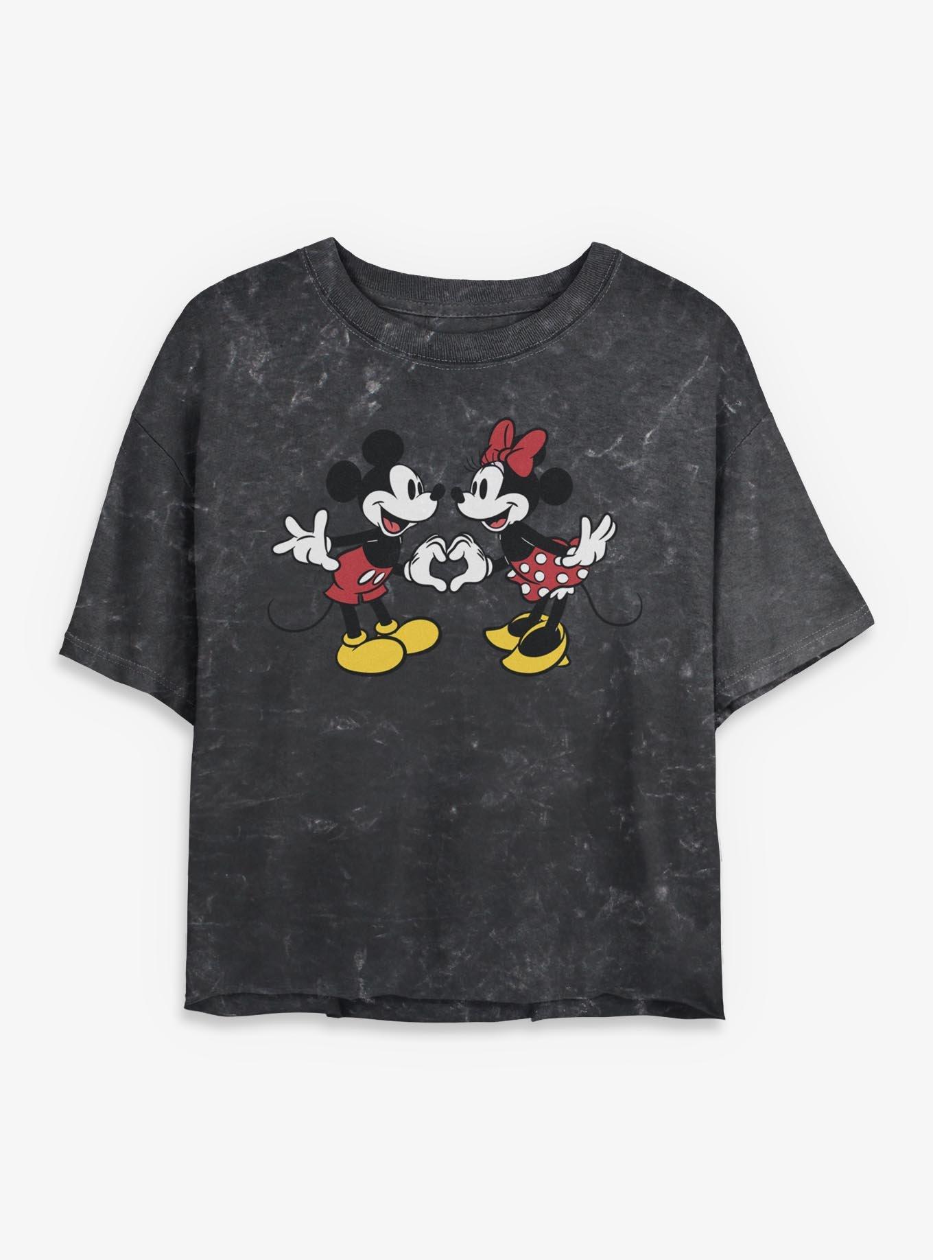 Disney Mickey Mouse Couple Heart Mineral Wash Womens Crop T-Shirt, , hi-res