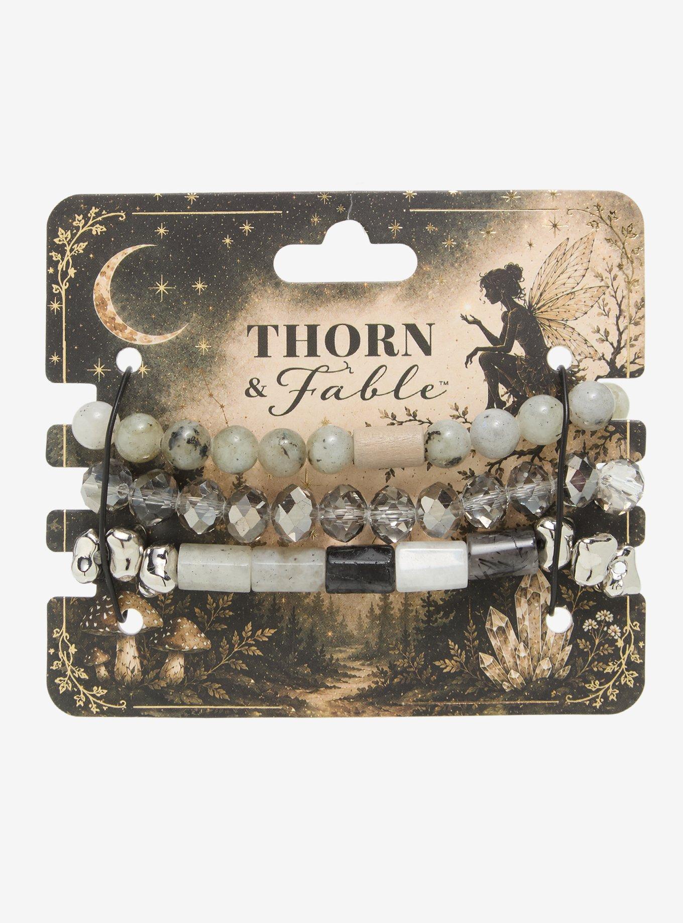 Thorn & Fable Grey Flecked Stone Bead Bracelet Set