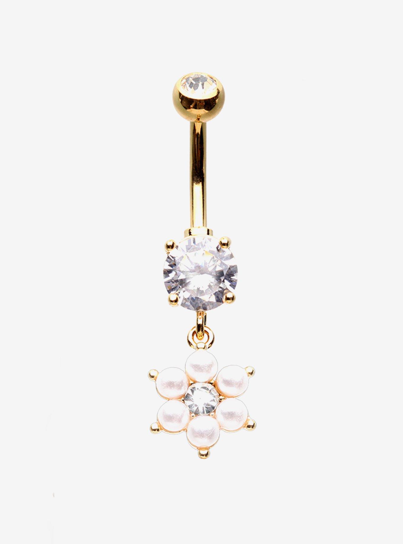 Steel Pearl Flower Navel Barbell, , hi-res