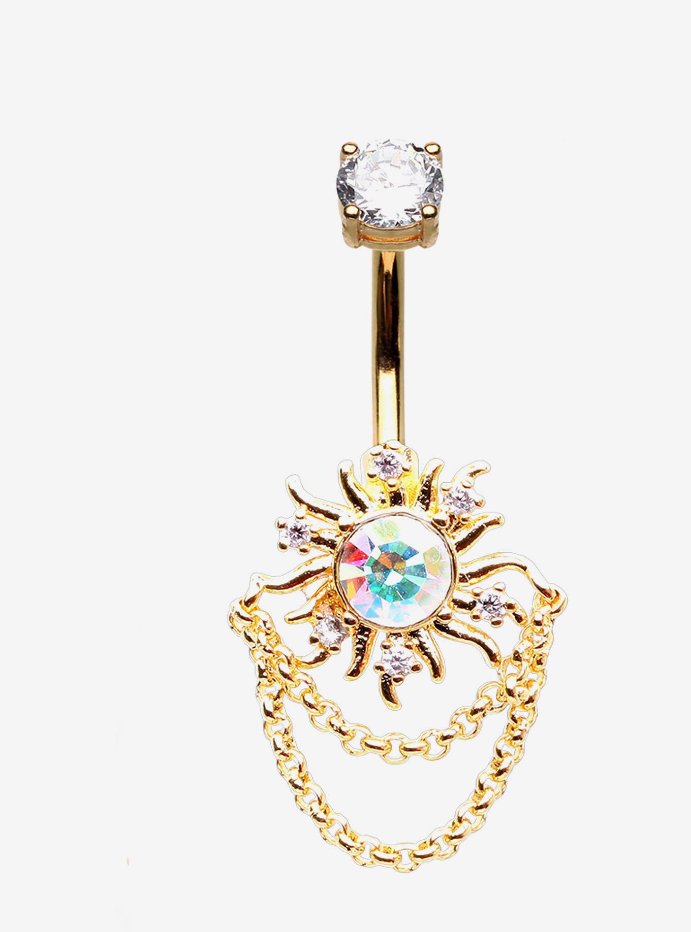 Steel Bling Sun Chain Navel Barbell, , hi-res