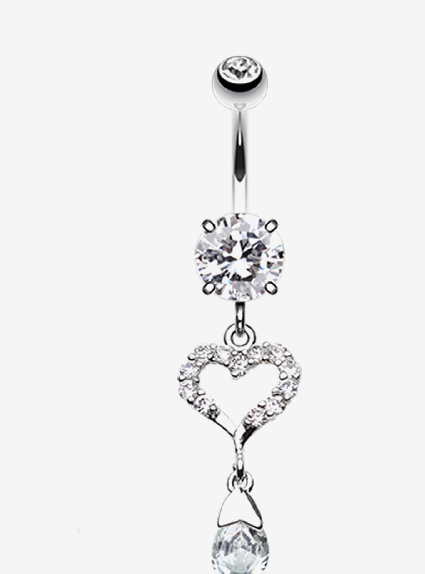 Steel Bling Heart Navel Barbell, , hi-res