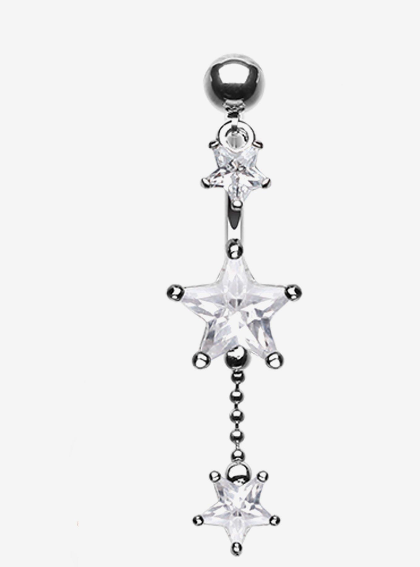 Steel Dangling Star Navel Barbell, , hi-res