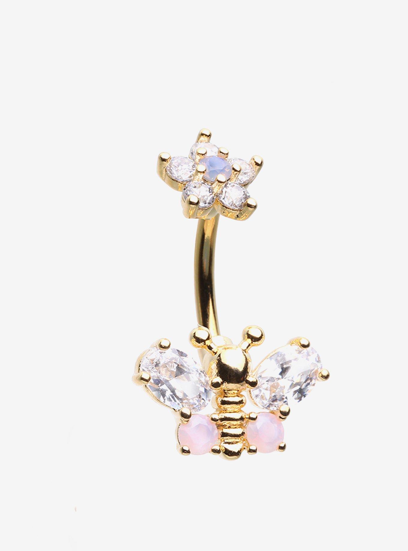 Steel Flower Butterfly Navel Barbell, , hi-res