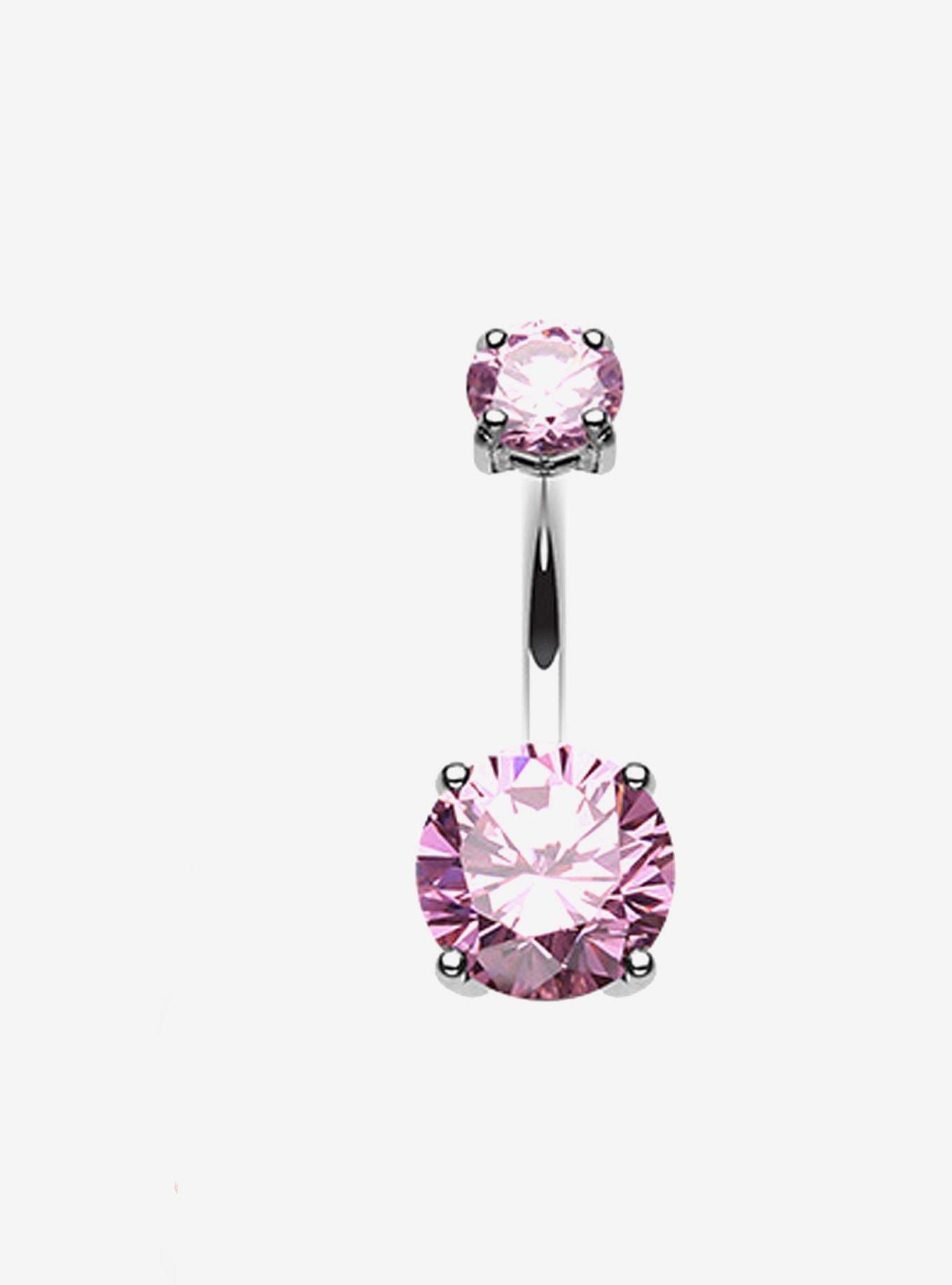 Steel Pink Gem Navel Barbell, , hi-res