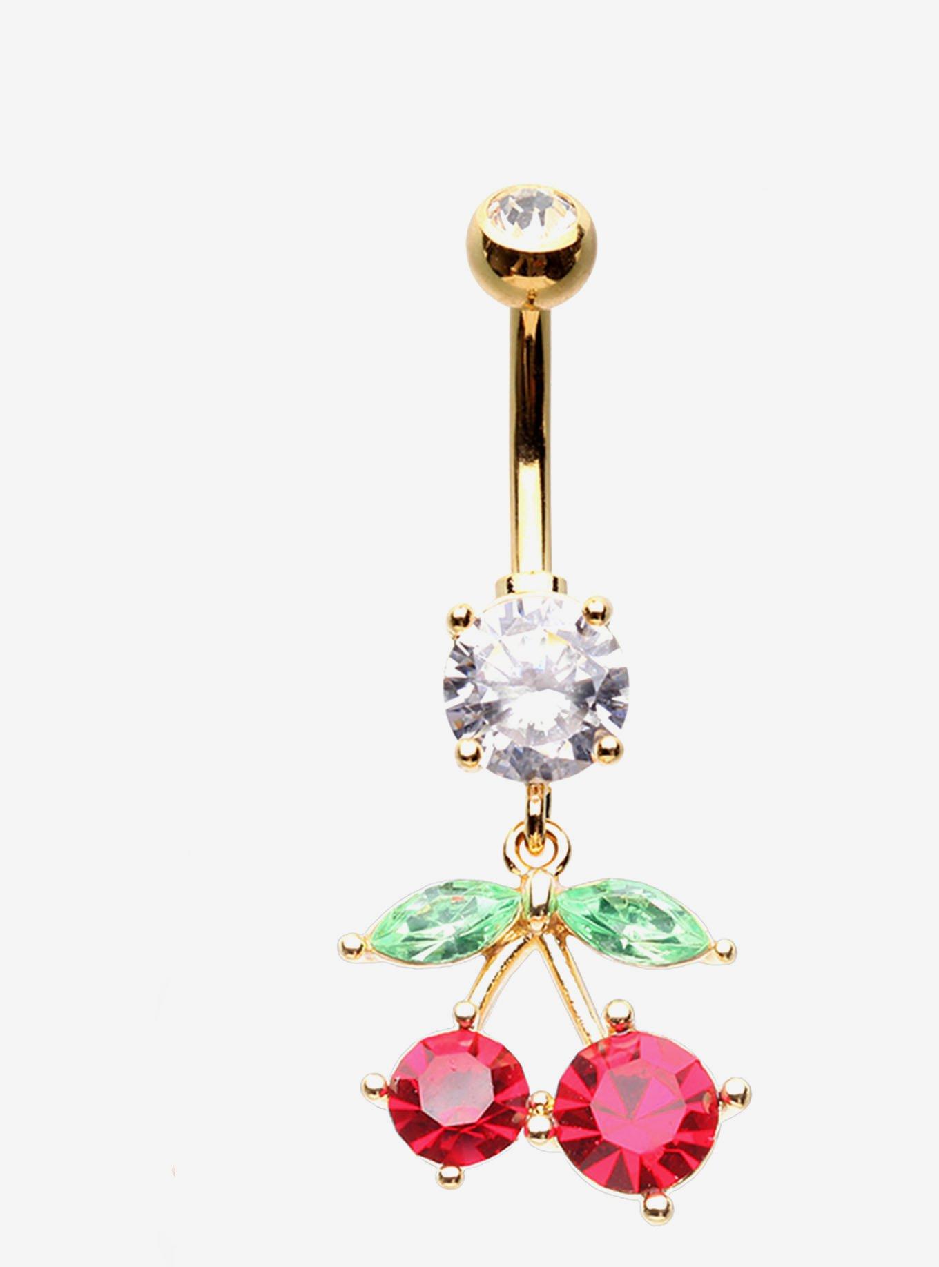 Steel Bling Cherry Navel Barbell, , hi-res