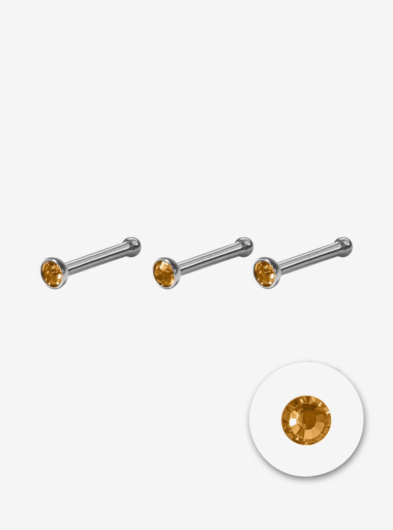 Steel Orange Gem Nose Stud 3 Pack, , hi-res