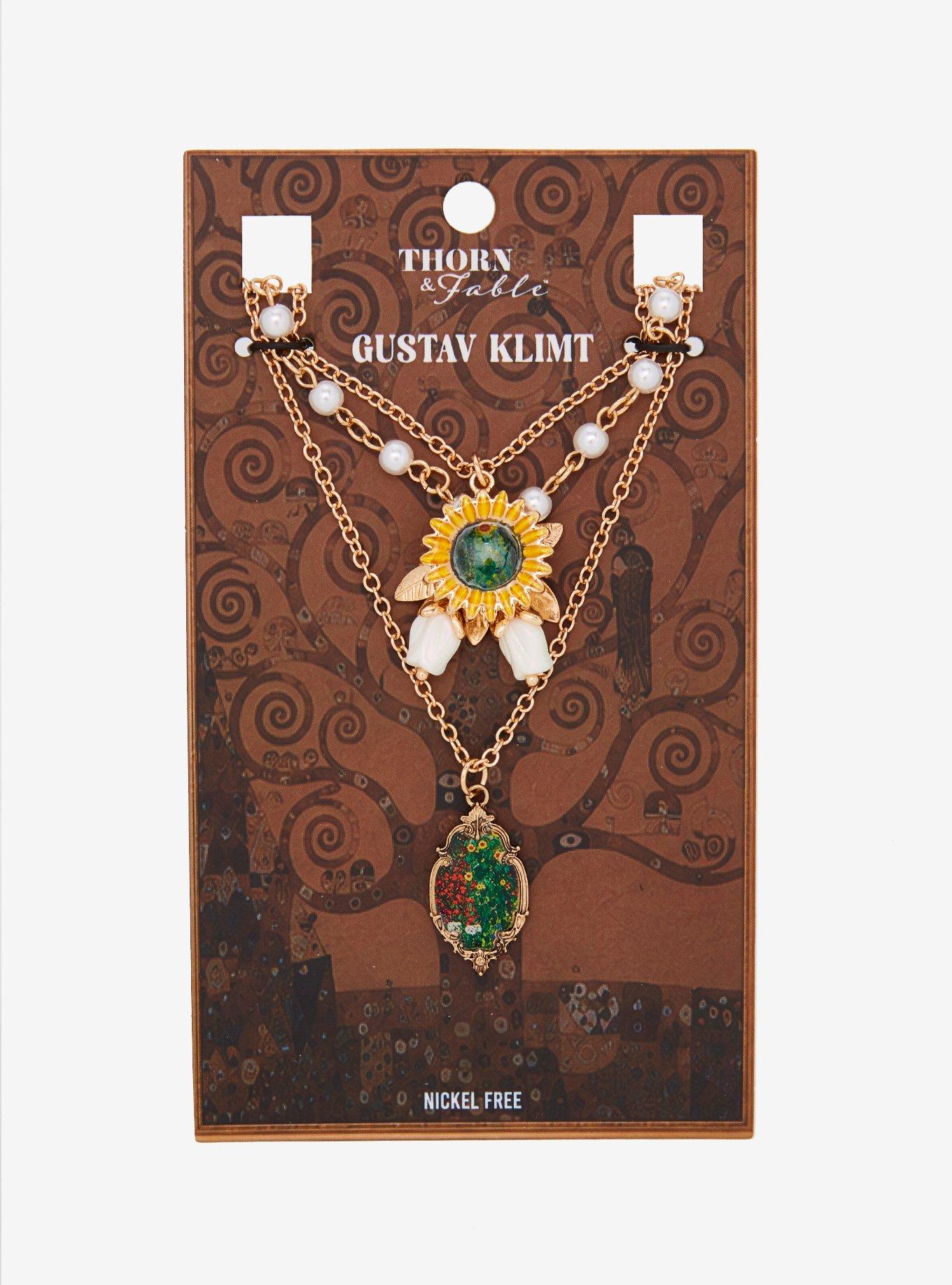 Thorn & Fable Gustav Klimt Flower Painting Necklace Set