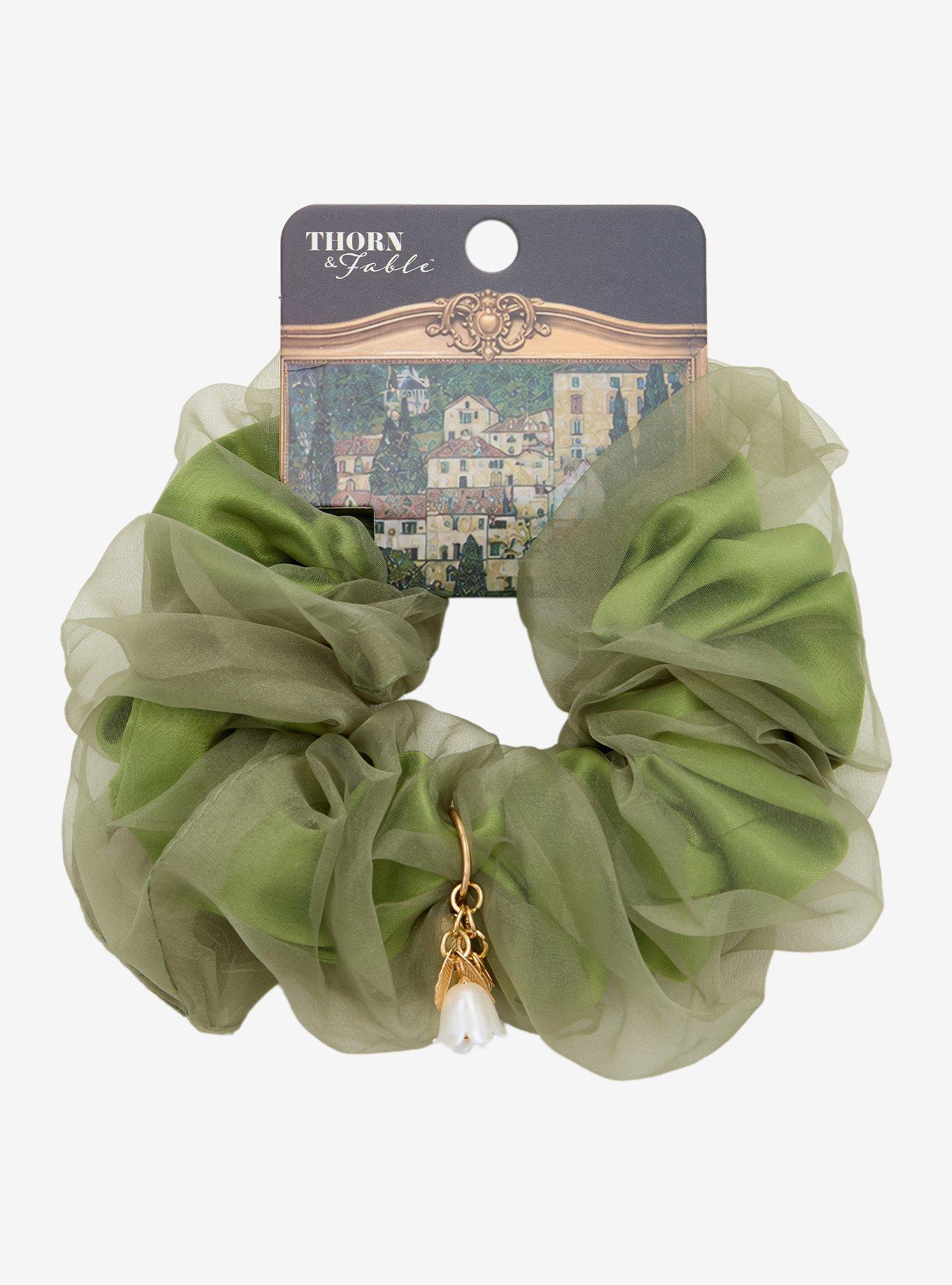 Thorn & Fable Green Lily Chiffon Hair Scrunchie