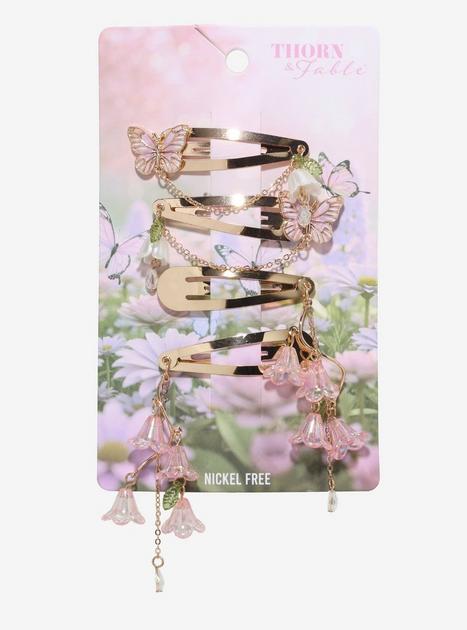 Thorn & Fable Pink Butterfly Flower Hair Clip Set | Hot Topic