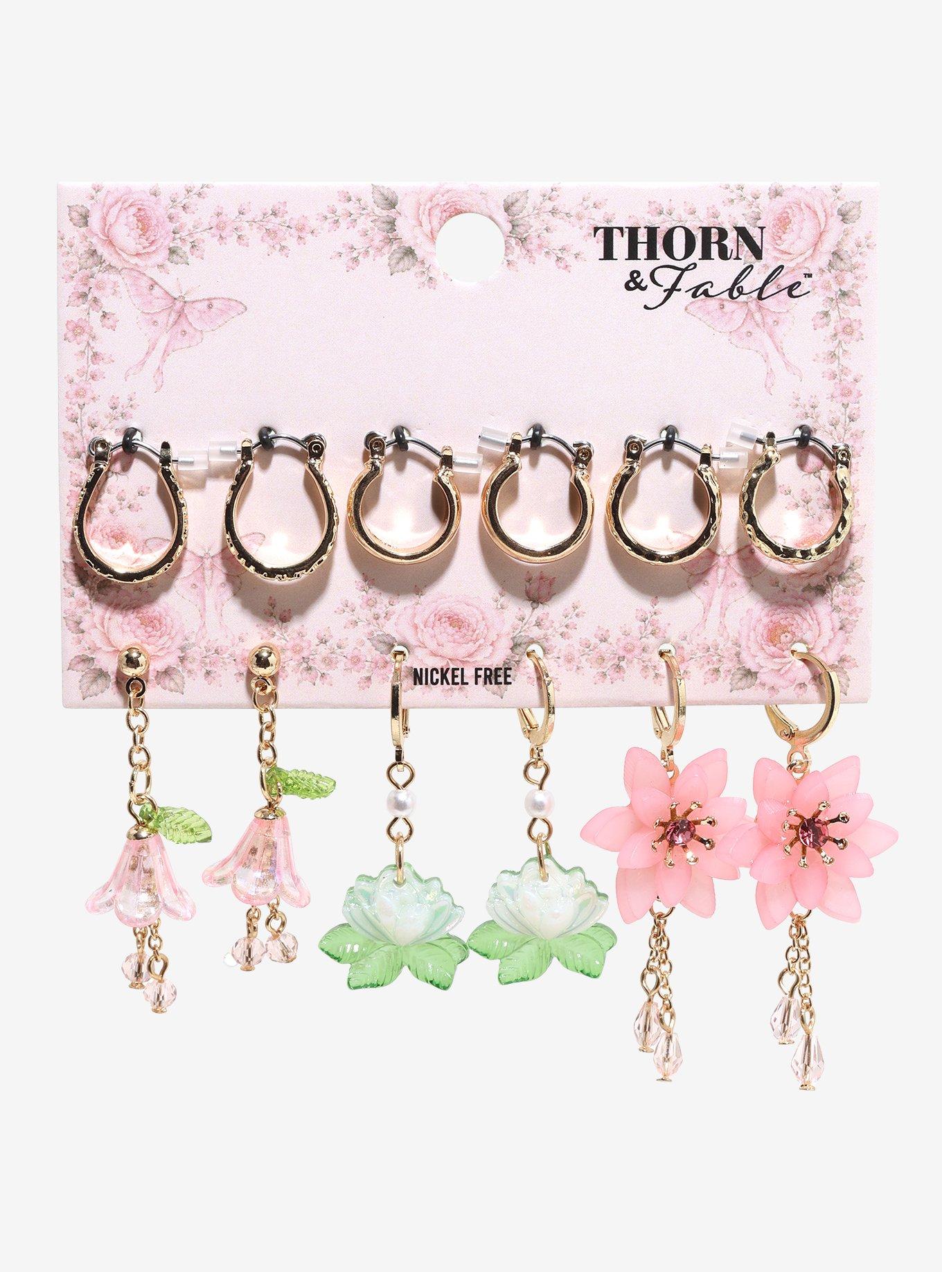 Thorn & Fable Floral Hoop Earring Set | Hot Topic