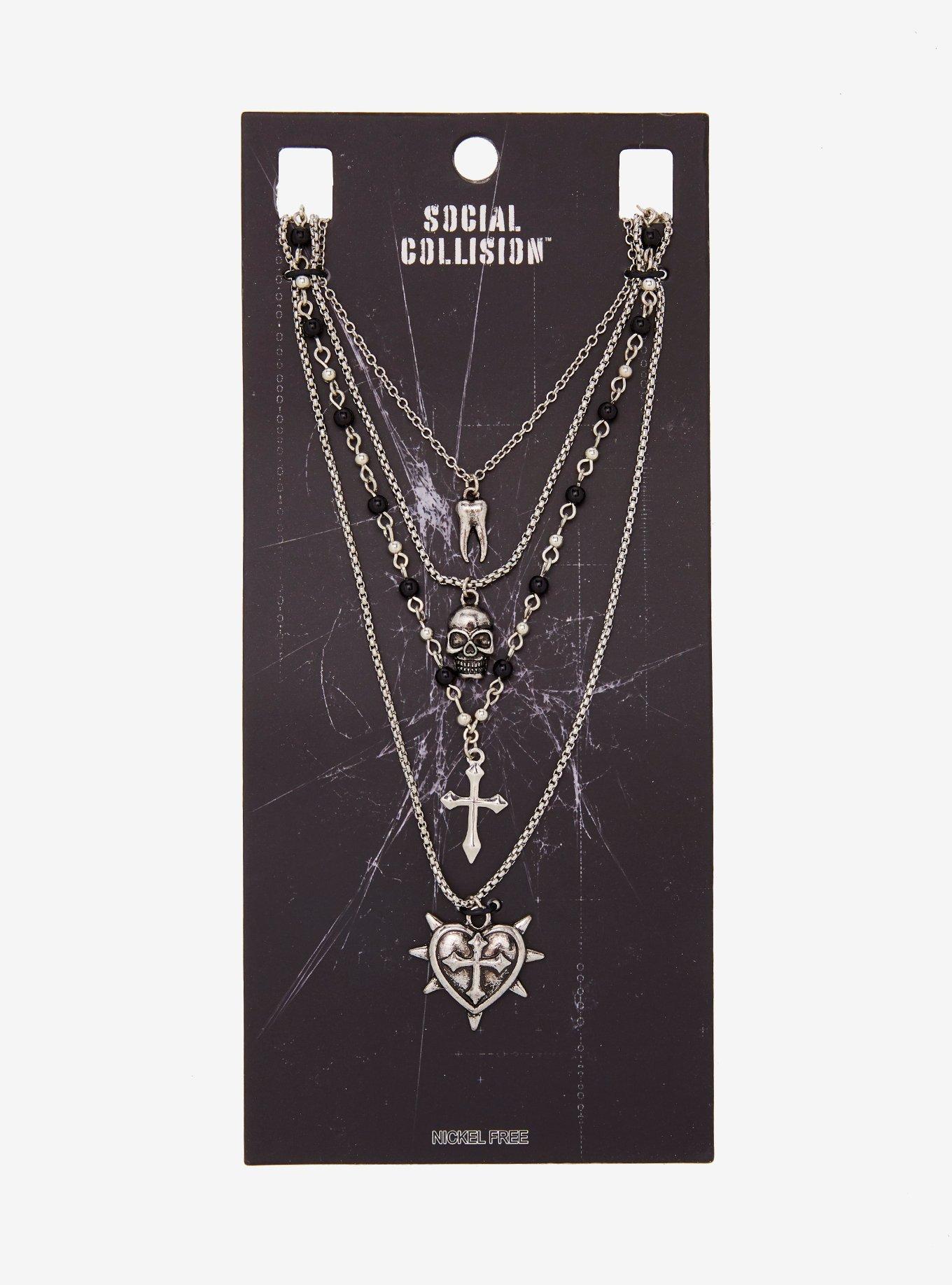 Social Collision Tooth Skull Cross Necklace Set | Hot Topic
