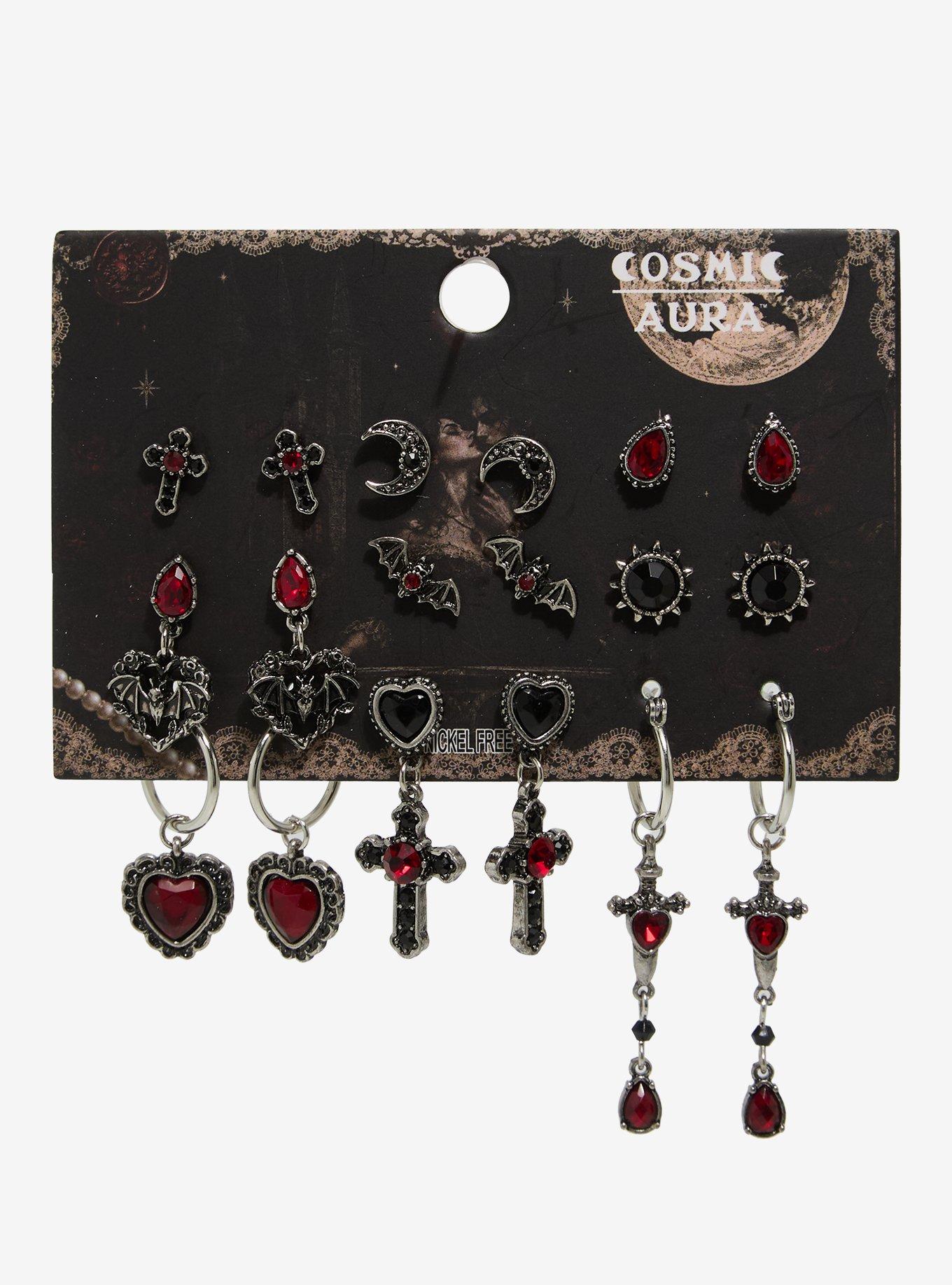 Cosmic Aura Bat Cross Earring Set
