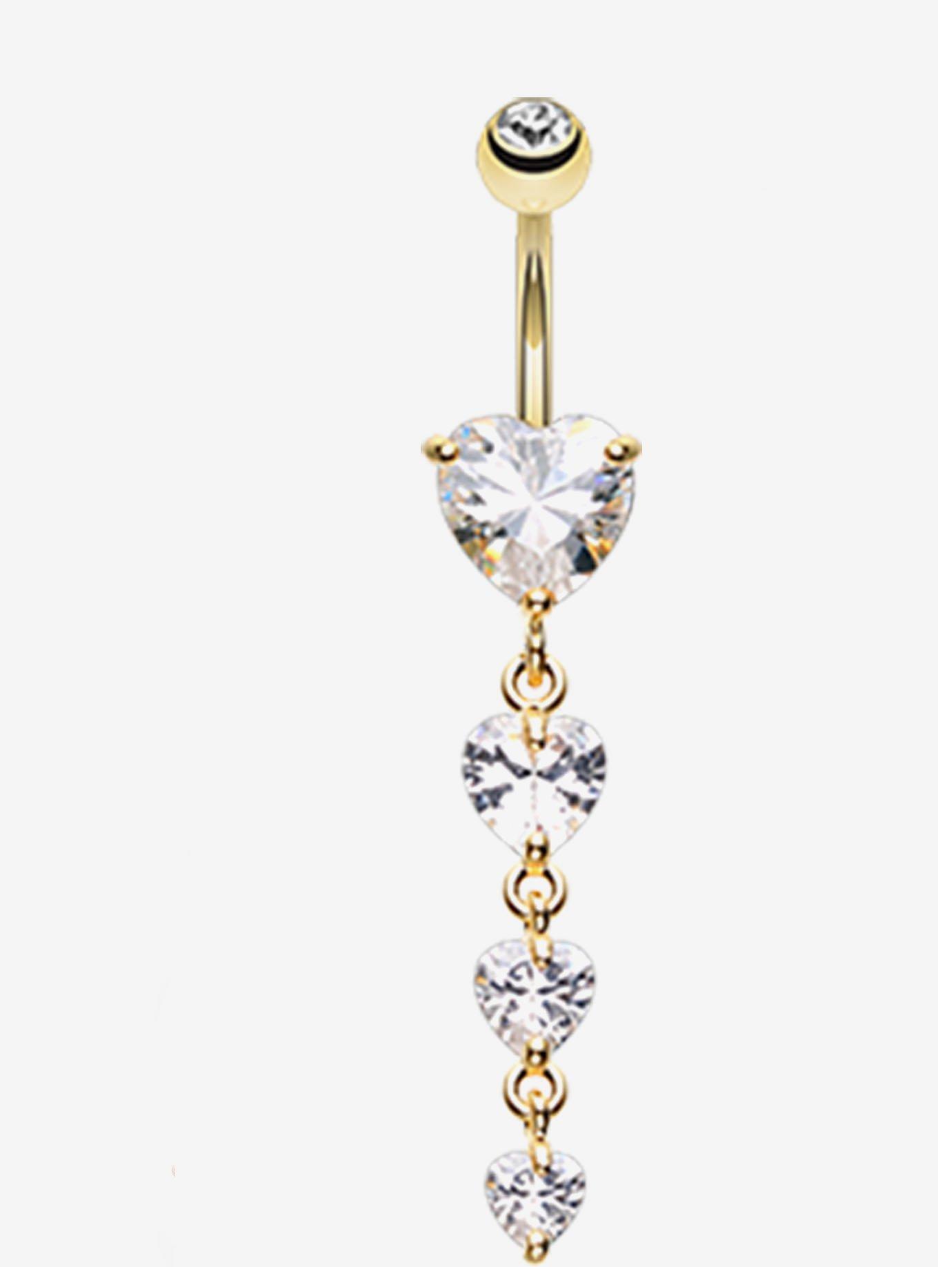 Steel Dangling Heart Gem Navel Barbell, , hi-res