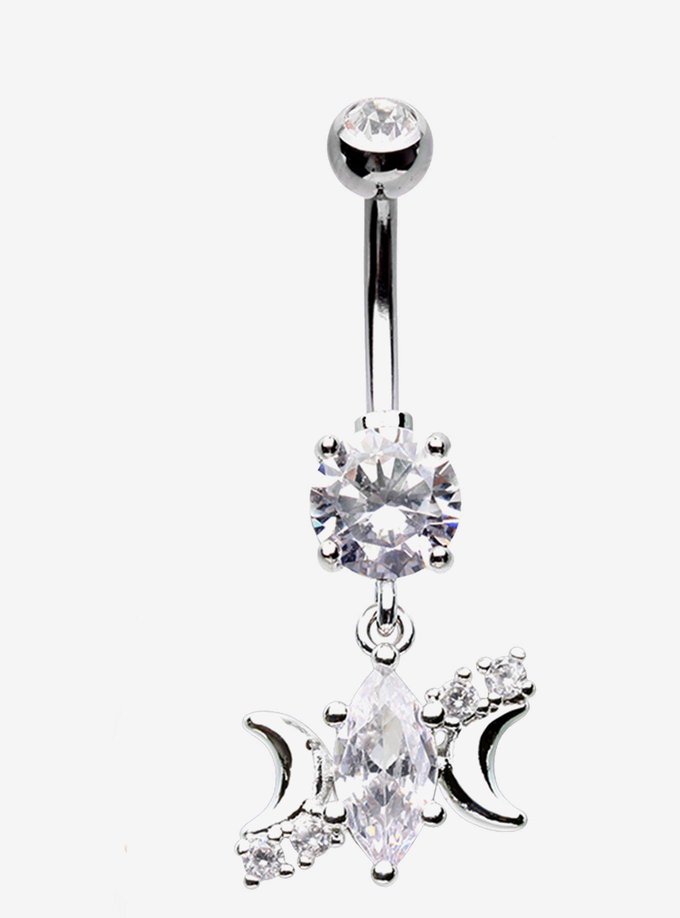 Steel Bling Crescent Moon Navel Barbell, , hi-res