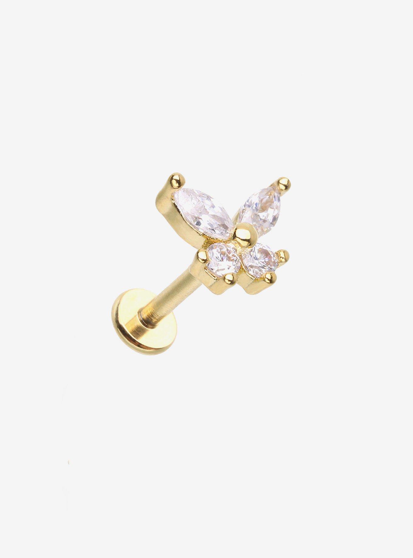 Steel Gold Bling Butterfly Labret Stud, , hi-res