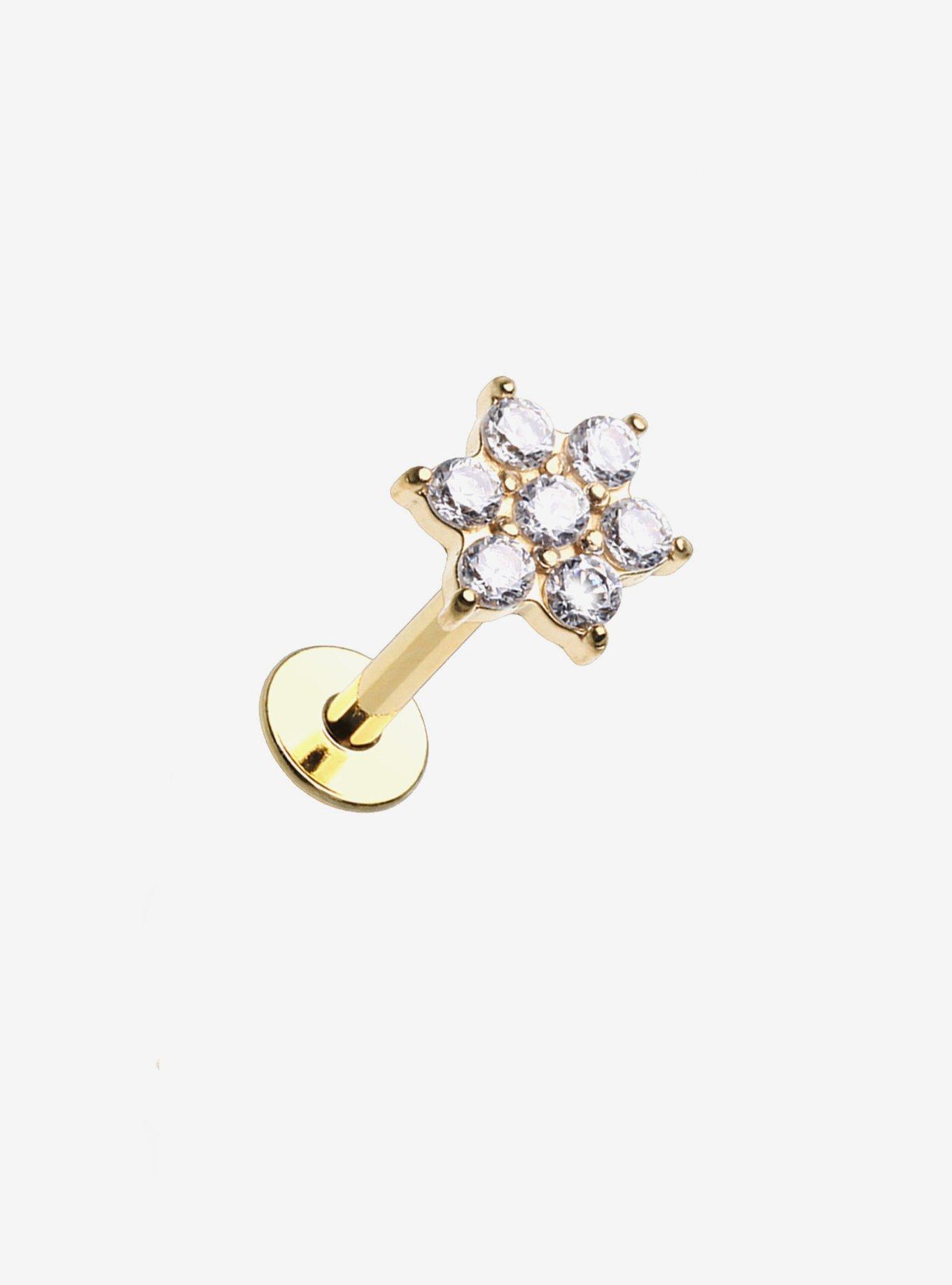 Steel Bling Flower Labret Stud, , hi-res