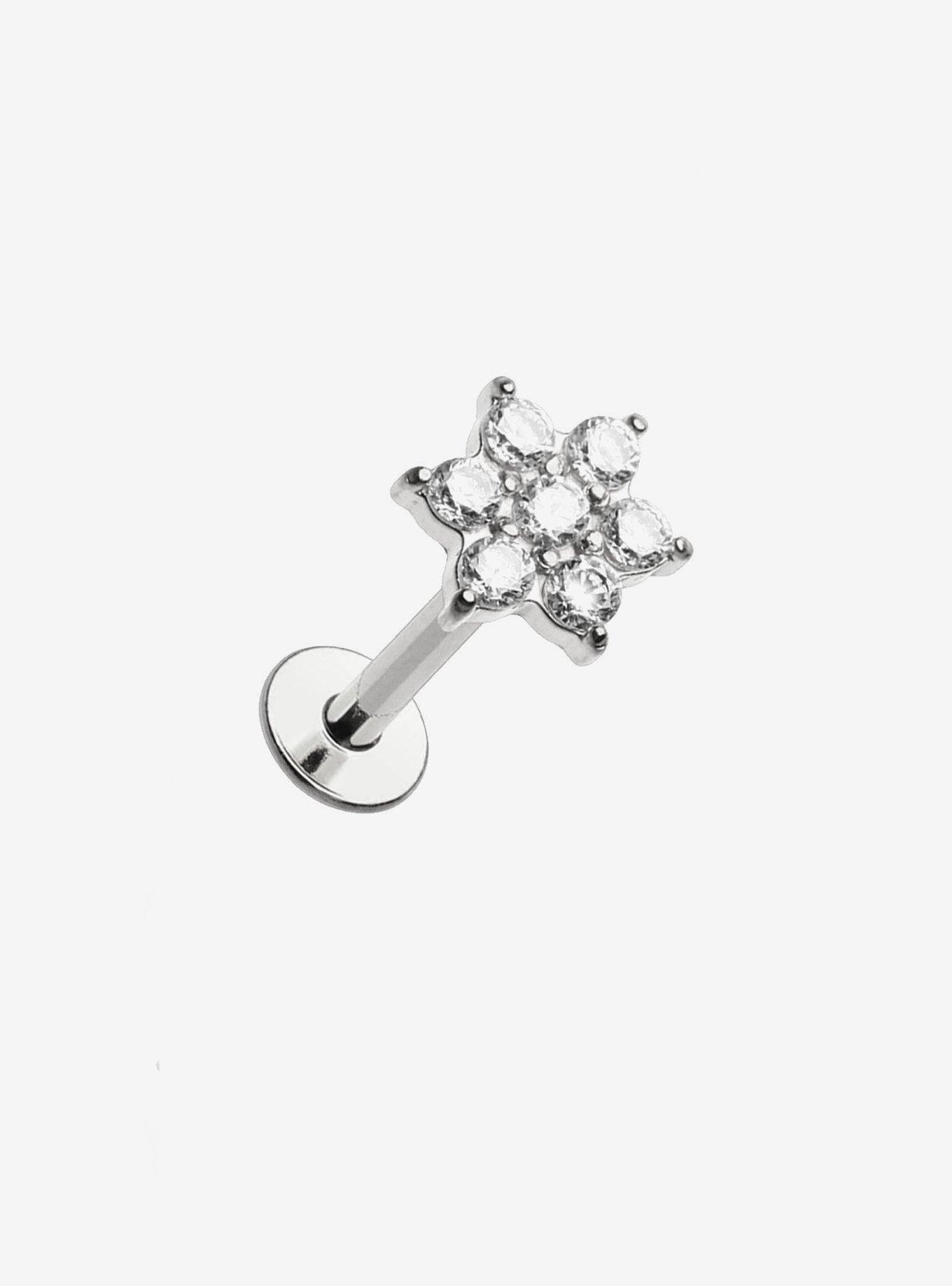 Steel Silver Bling Flower Labret Stud, , hi-res