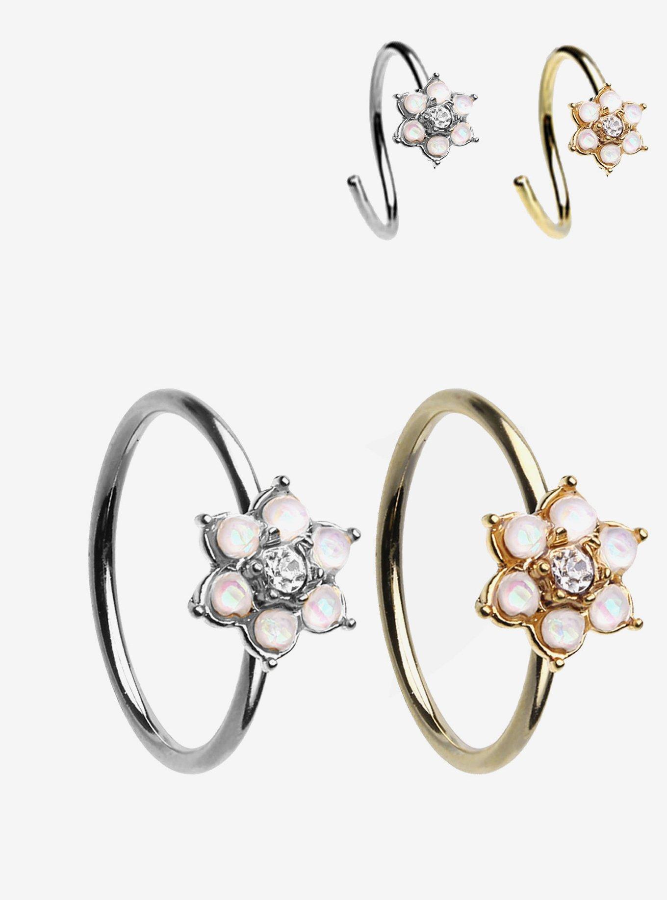 Steel Gold & Silver Flower Nose Hoop 2 Pack, , hi-res