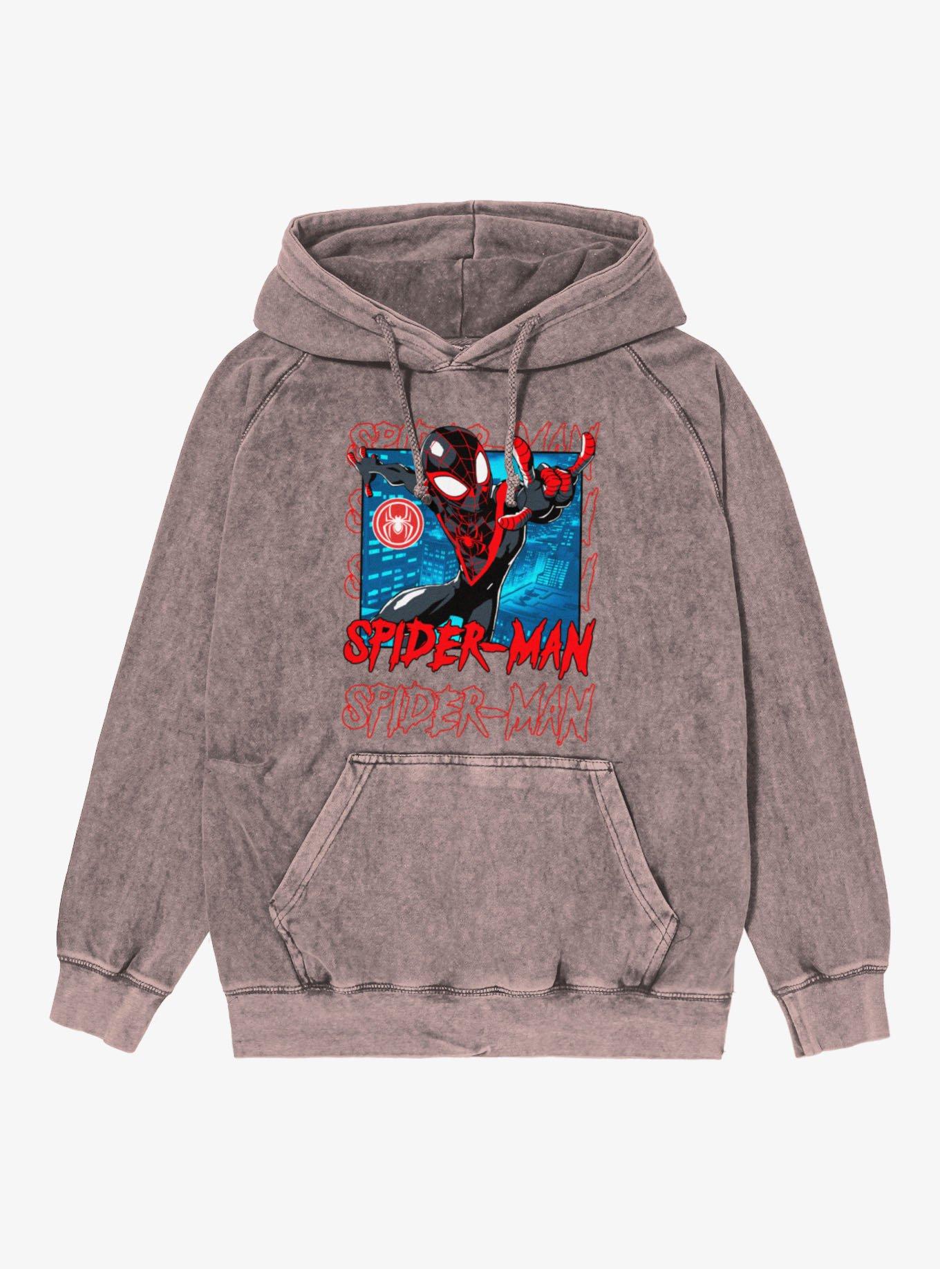 Marvel Spider-Man Blue City Miles Morales Mineral Wash Hoodie, , hi-res
