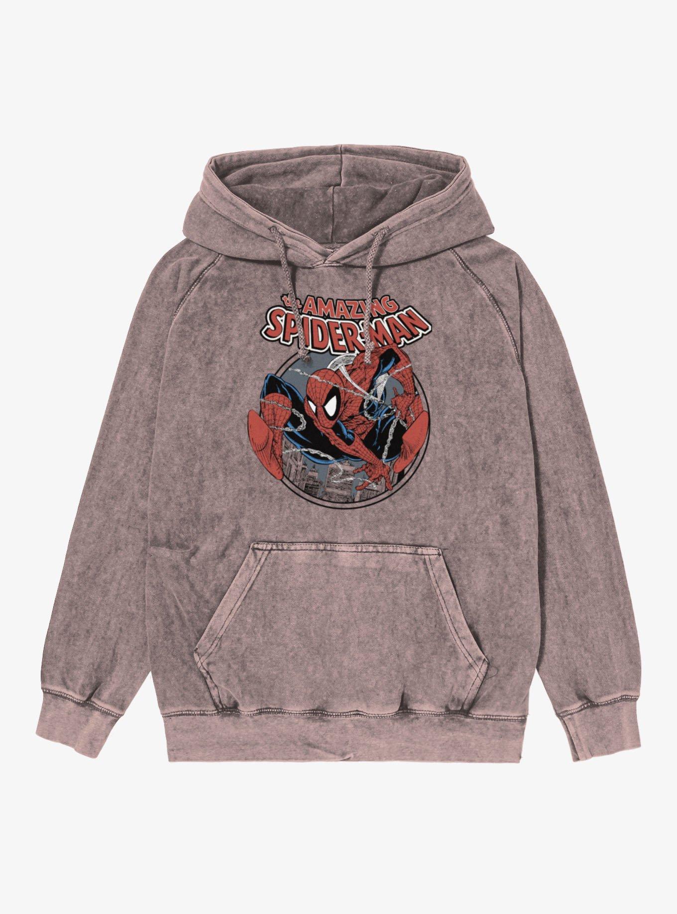 Marvel Spider-Man Retro Web Sling Circle Logo Mineral Wash Hoodie, , hi-res