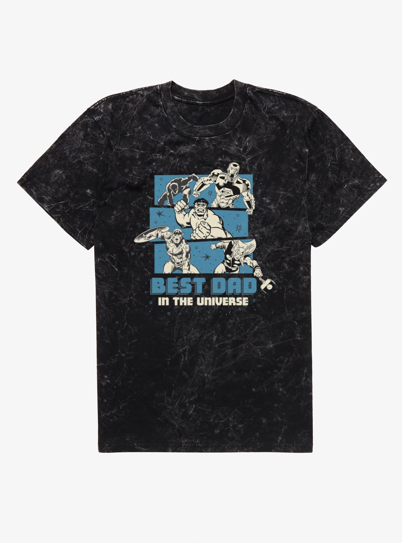 Marvel Comics Retro Best Dad Universe Blue Panel Heros Mineral Wash T-Shirt, , hi-res