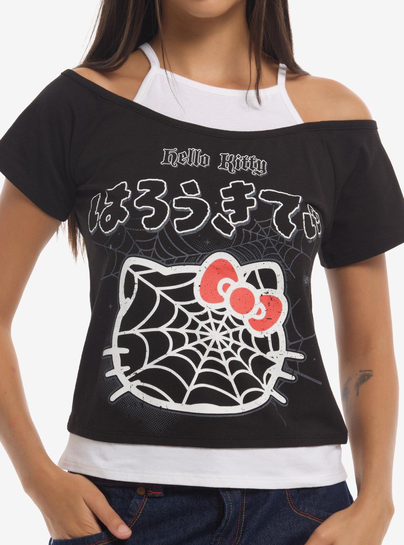 Hello Kitty Spiderweb Girls Cold-Shoulder Top, , hi-res